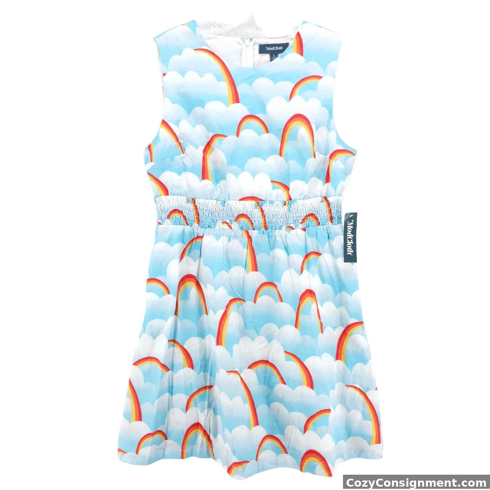 NWT ModCloth Dreamscape Sky Park Fit and Flare Dress Rainbow Clouds LARGE