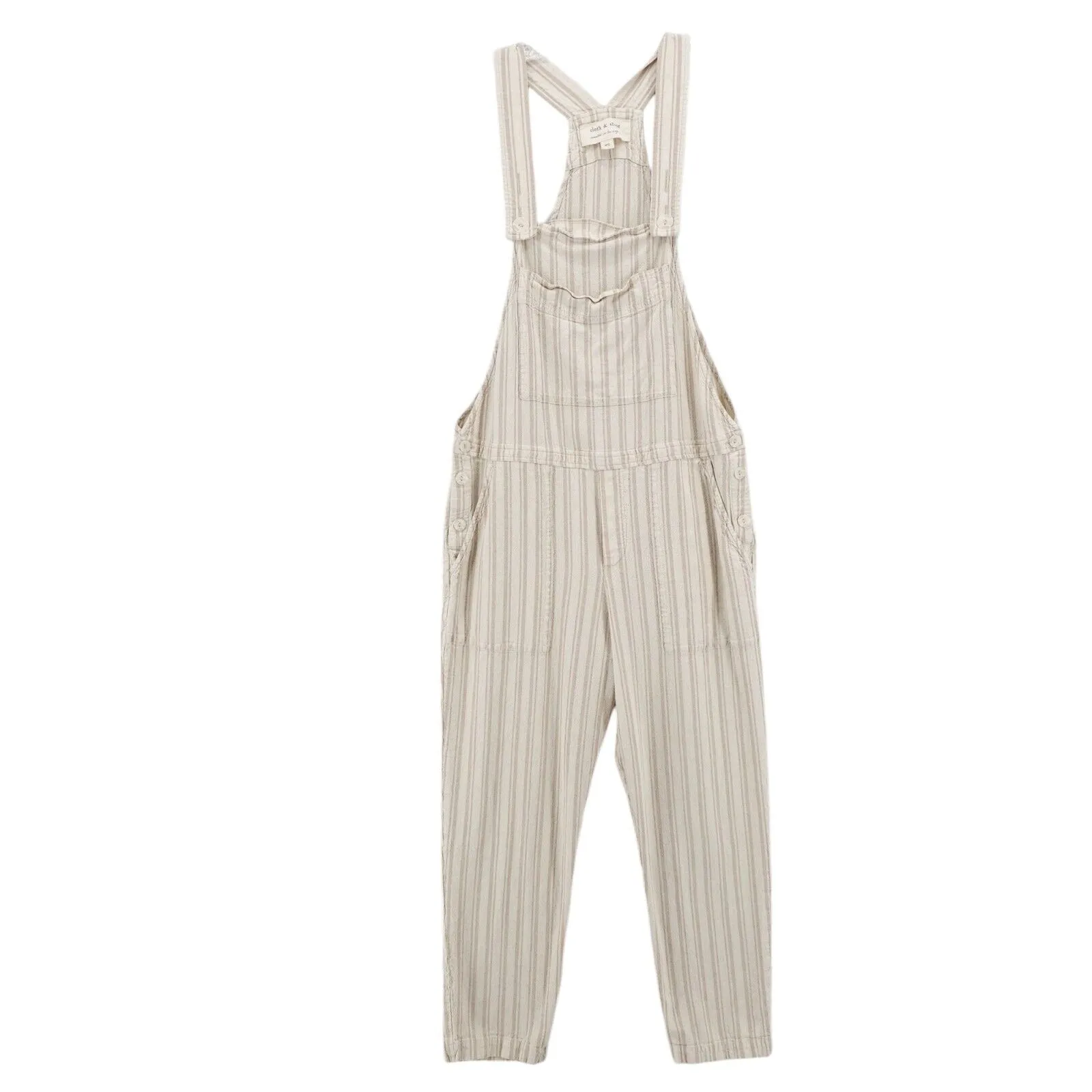 Anthropologie Cloth & Stone Rayon Linen Beige Tan Striped Jumpsuit Overall XS