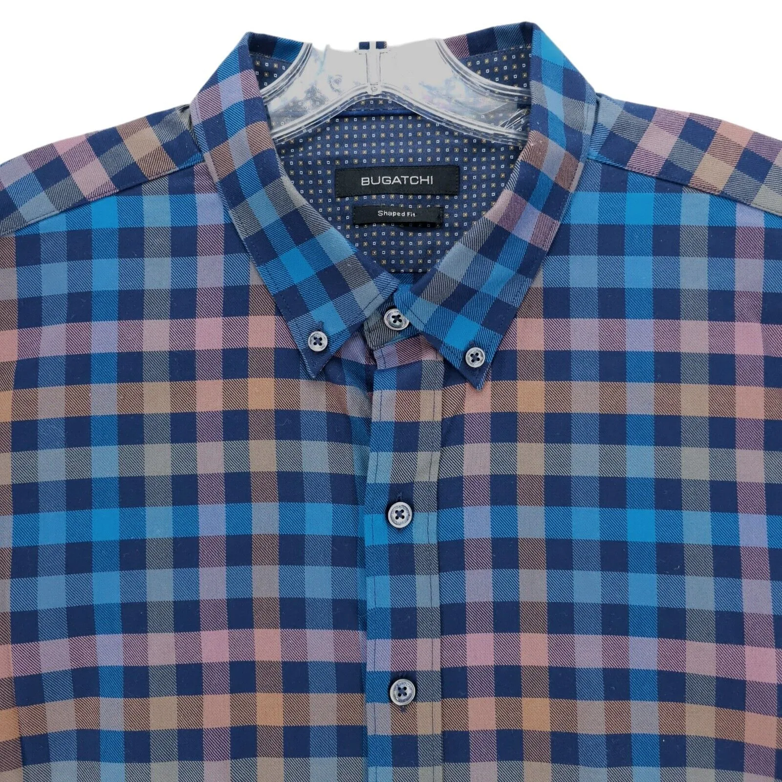 BUGATCHI Long Sleeve Shirt Colorful Check Shaped Fit 100% Cotton Size XL