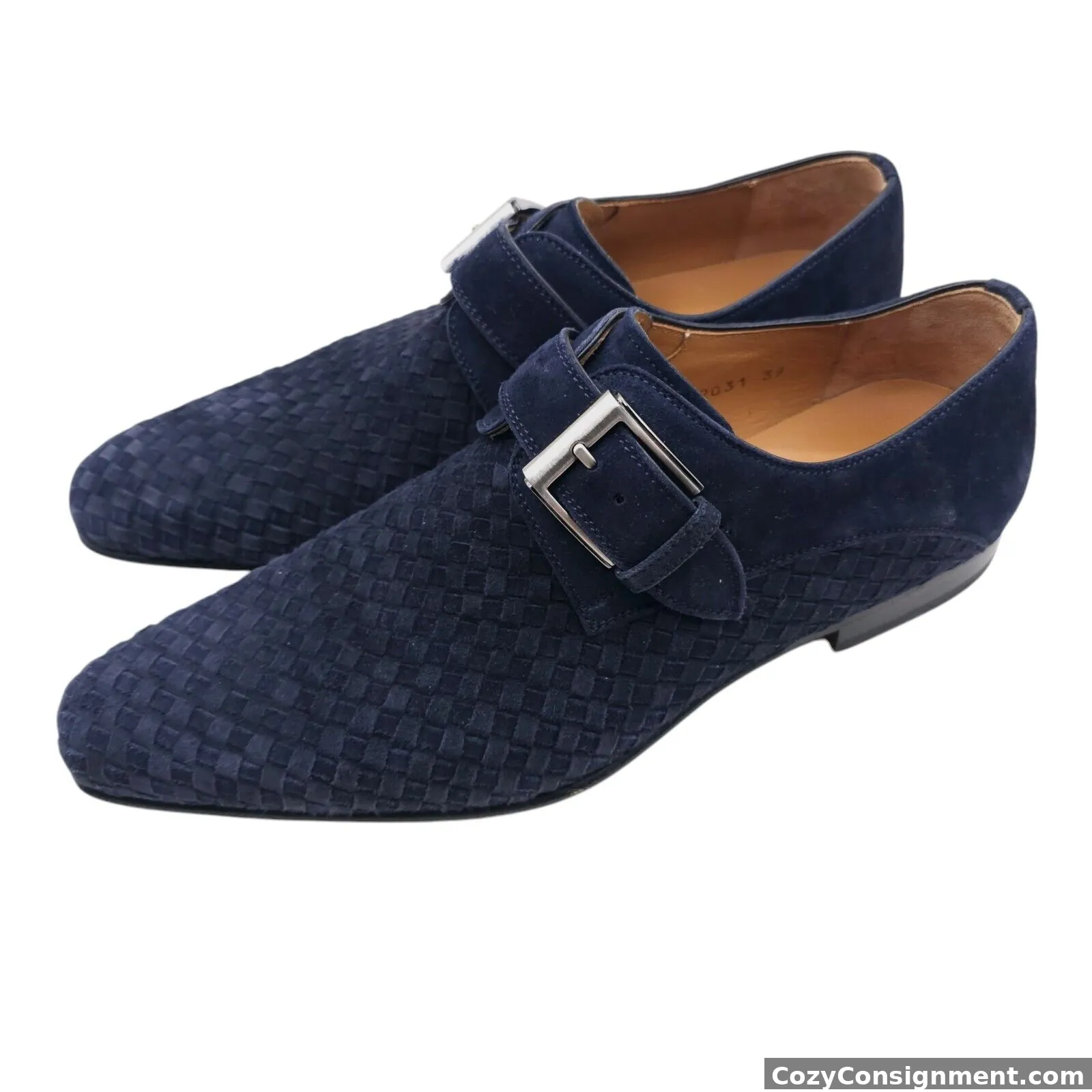 Rare Magnanni Monk Strap Men's Shoes in Woven Blue Suede 7 US 39 EU