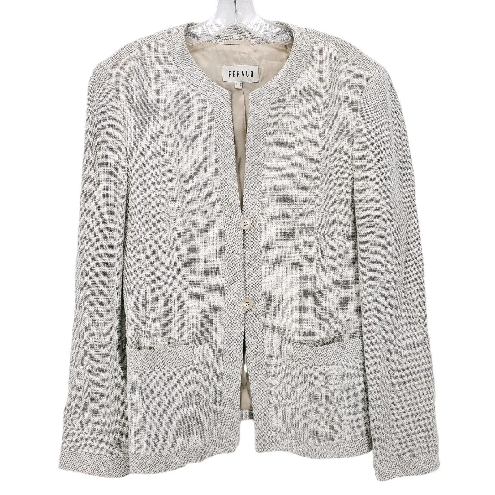 LOUIS FERAUD Woven Tweed Blazer Jacket Natural Beige EUC Size US 10