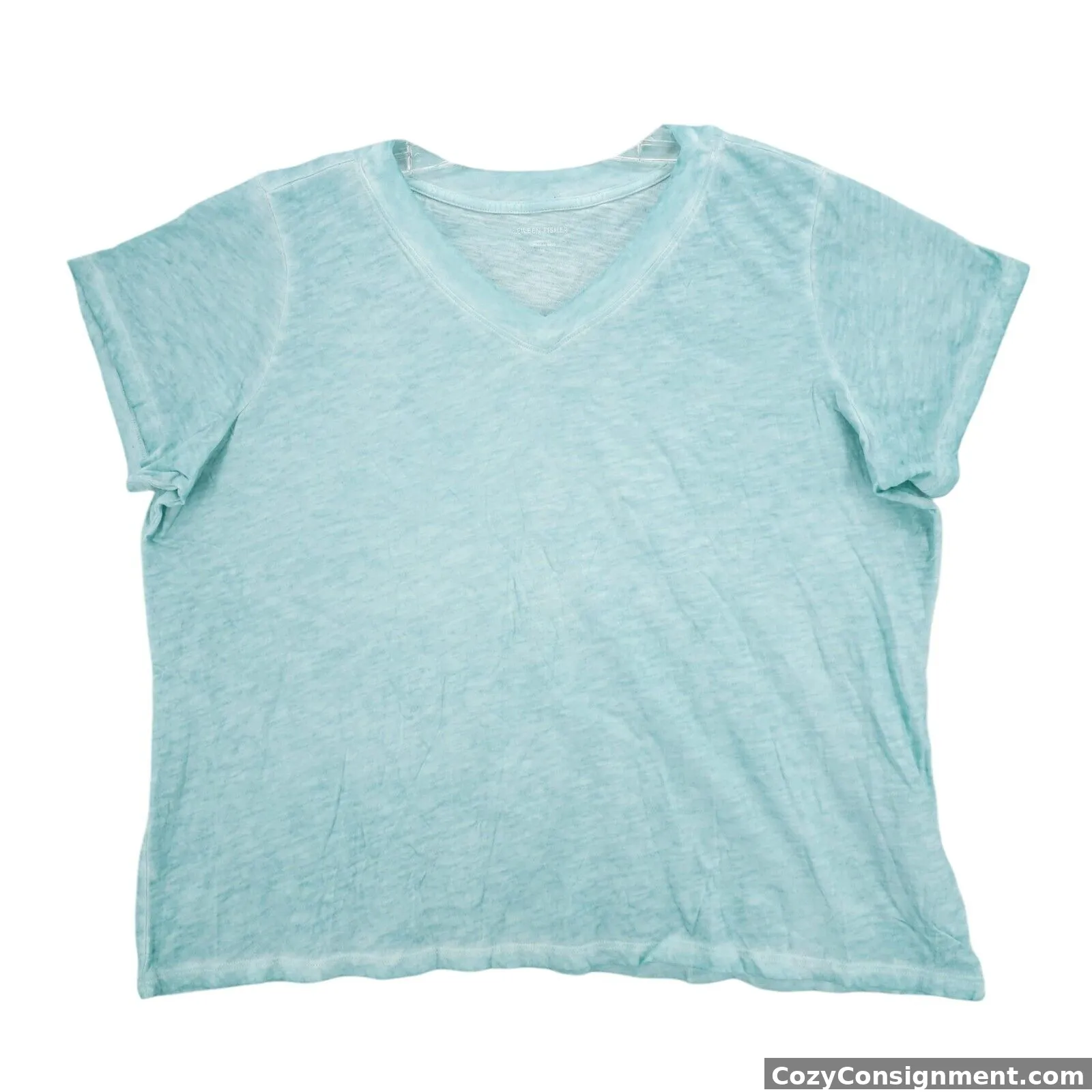 EILEEN FISHER V-Neck Tee Shirt Dyed Aqua Blue Green Boxy Size 1X