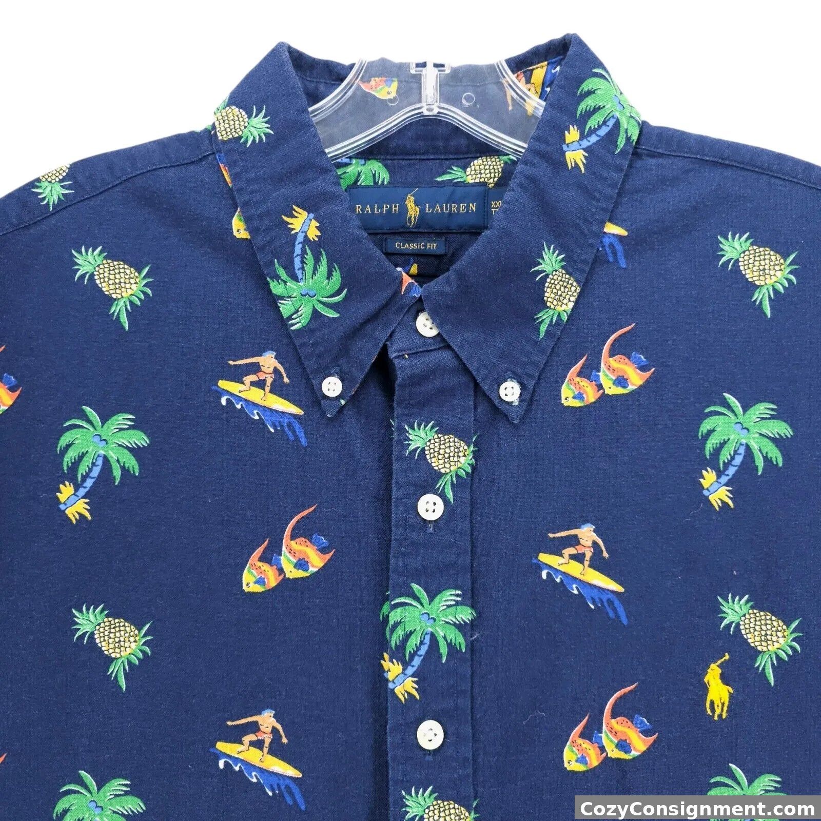 RALPH LAUREN Shirt All Over Print Classic Fit Surfer Pineapple Fish Palm XXL