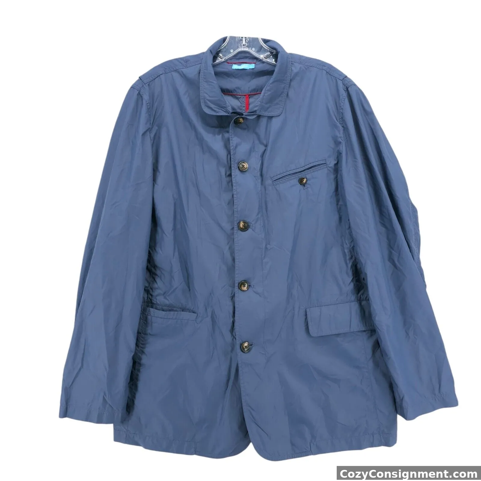 J. MCLAUGHLIN Men's Bryce Rain Jacket Blue Lightweight Pockets Size LARGE