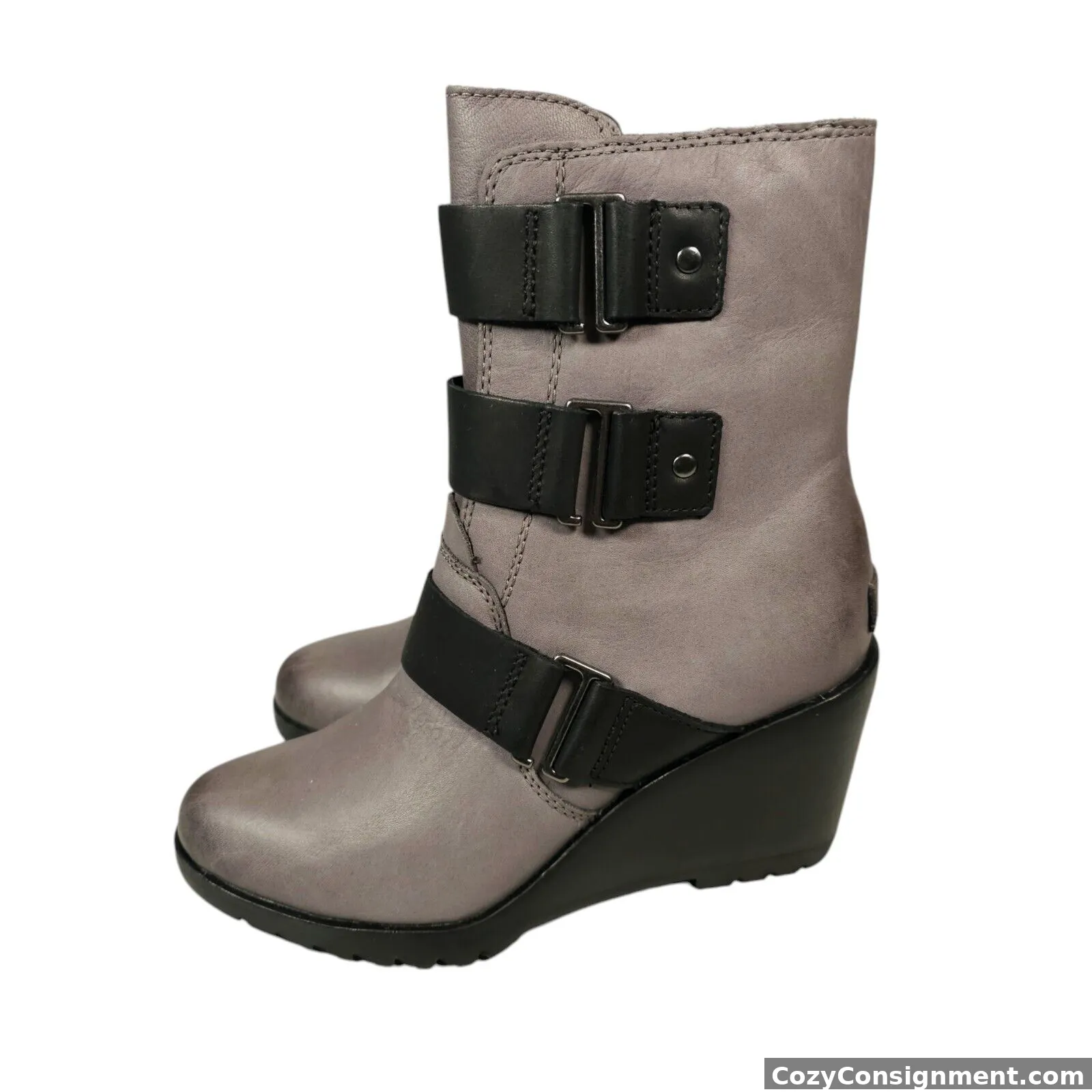 Sorel After Hours Wedge Moto Bootie Gray Womens Boots Waterproof Size 7