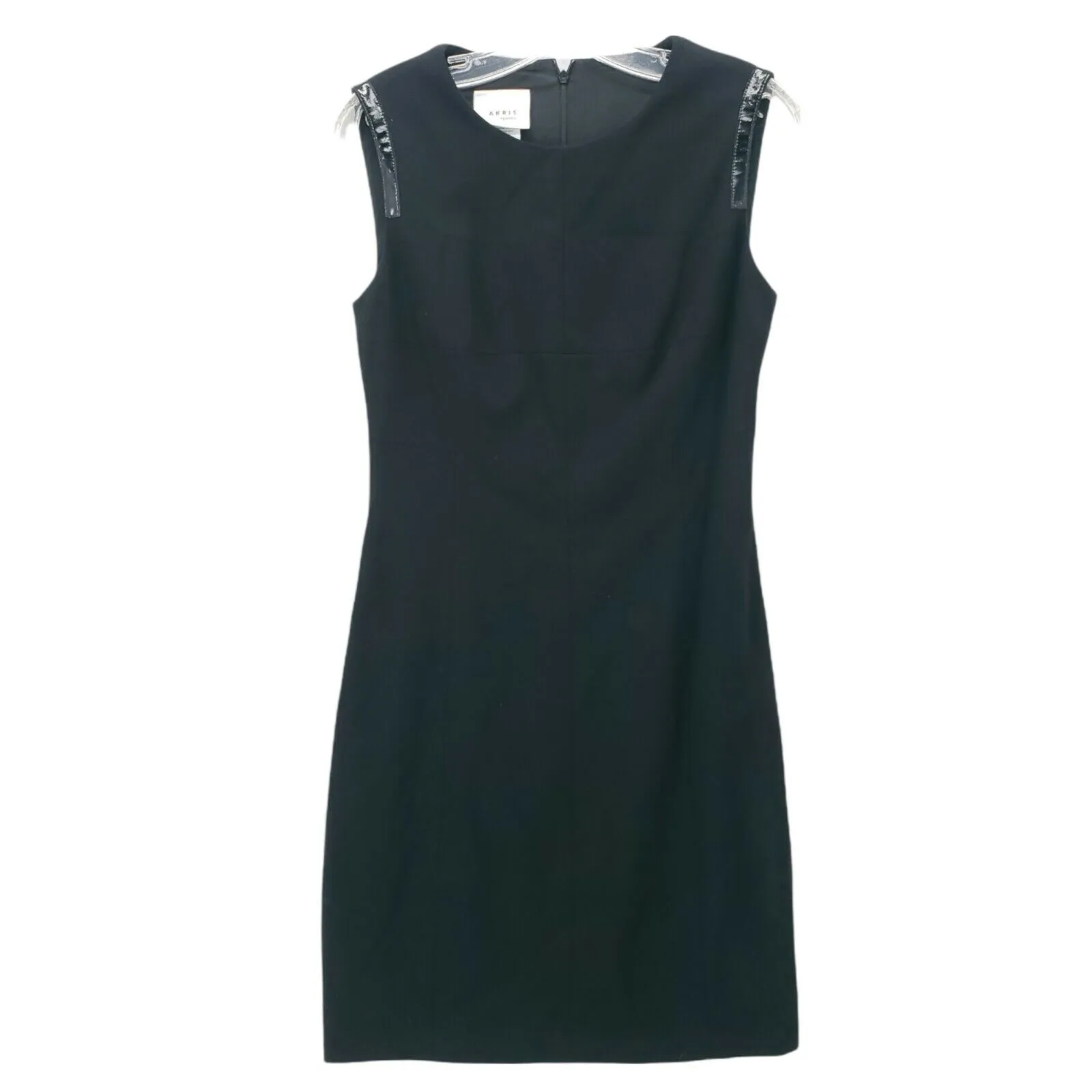 Akris Punto Dress Black Viscose Blend Sleeveless Faux Leather Trim Size 8