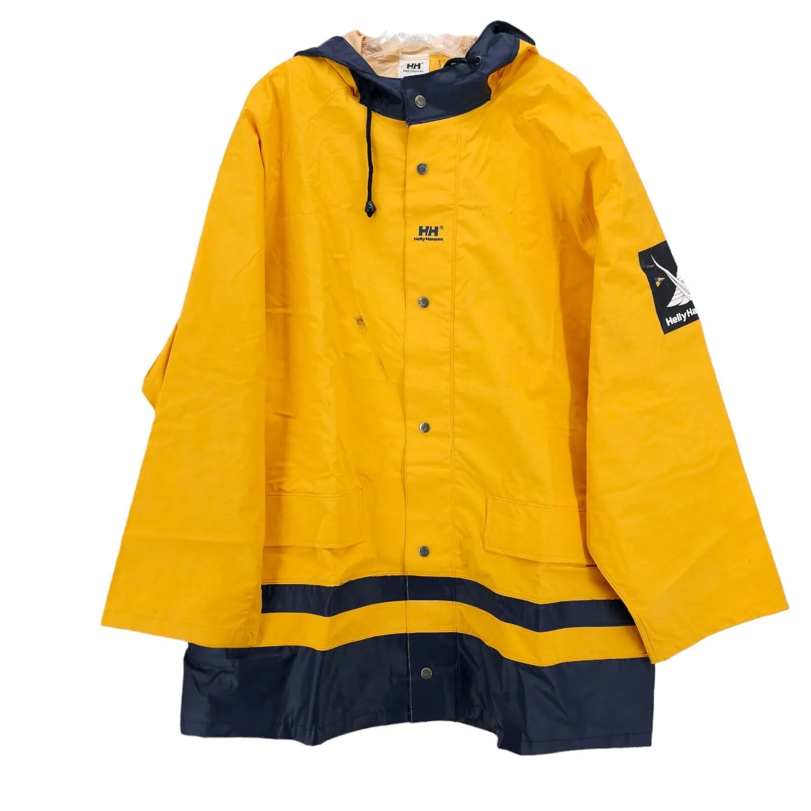 HELLY HANSEN Allround Jacket Rain Sailing Hooded Yellow Blue Unisex XL - STAINED