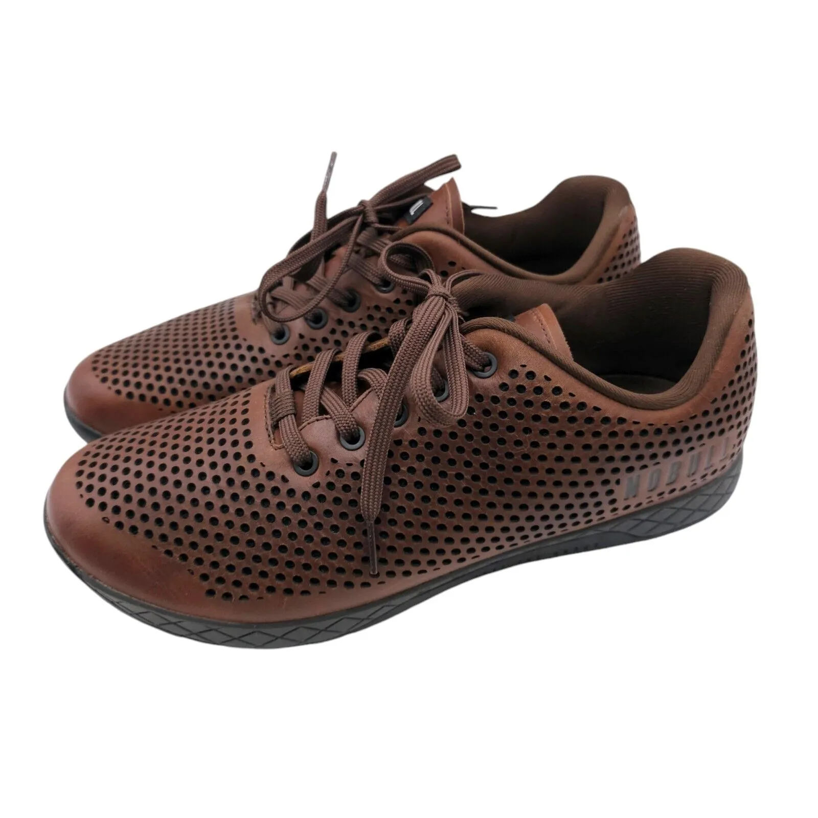 NOBULL Leather Trainer Brown Coffee Lace Up Perforated Shoes Mens 12 Womens 13.5