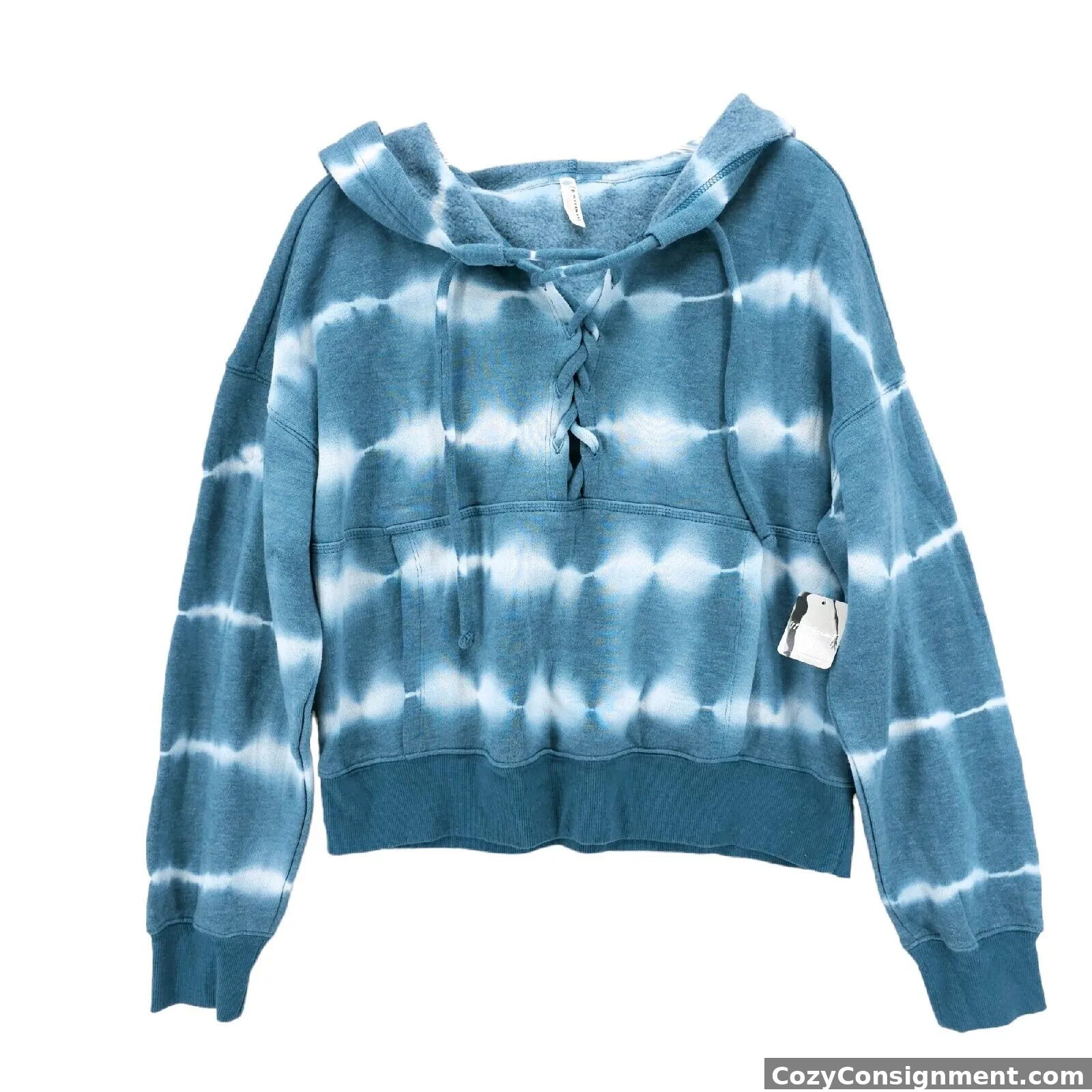 FREE PEOPLE MOVEMENT Tie Dye Believer Lace Up Hoodie Sweatshirt Crop OZARK MIST