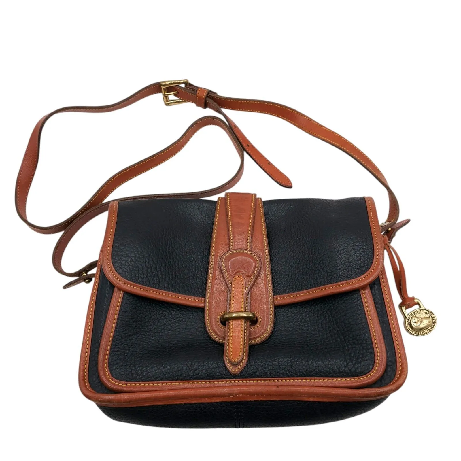 Vintage DOONEY BOURKE Black Pebble Leather Crossbody Bag Brown Trim