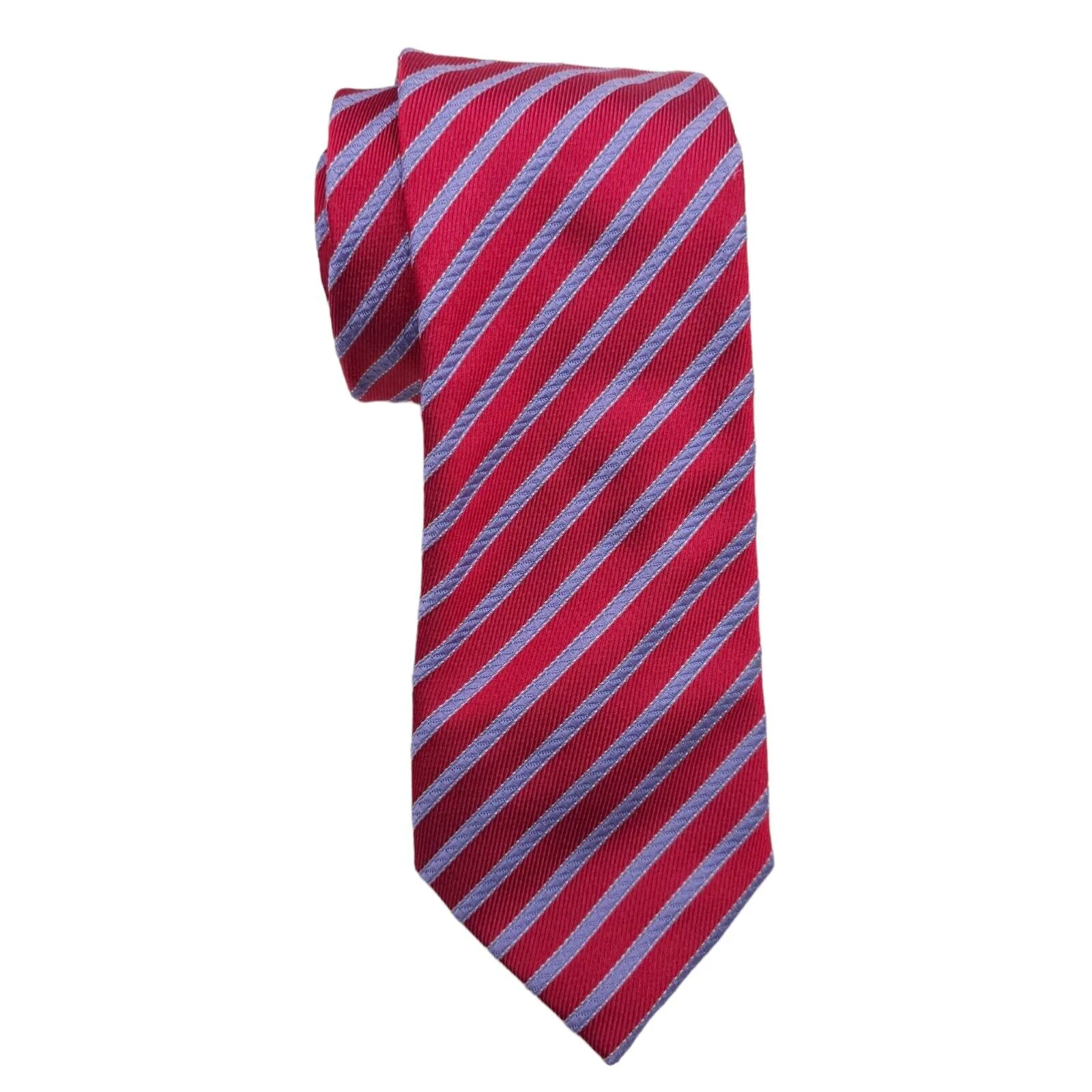 CANALI Men's 100% Silk Necktie ITALY Luxury Diagonal Stripe Red Blue