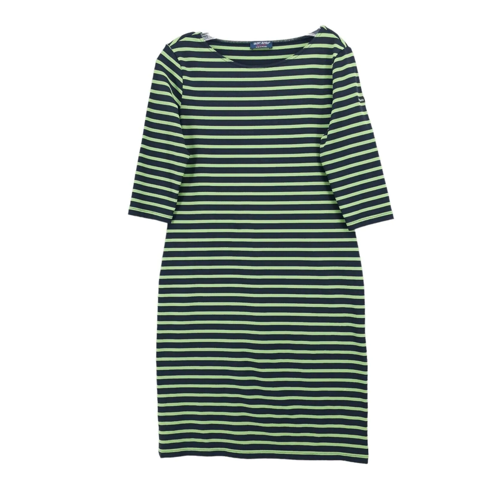 SAINT JAMES Propriano Green Navy Striped Dress Made in France EUC Size US 10