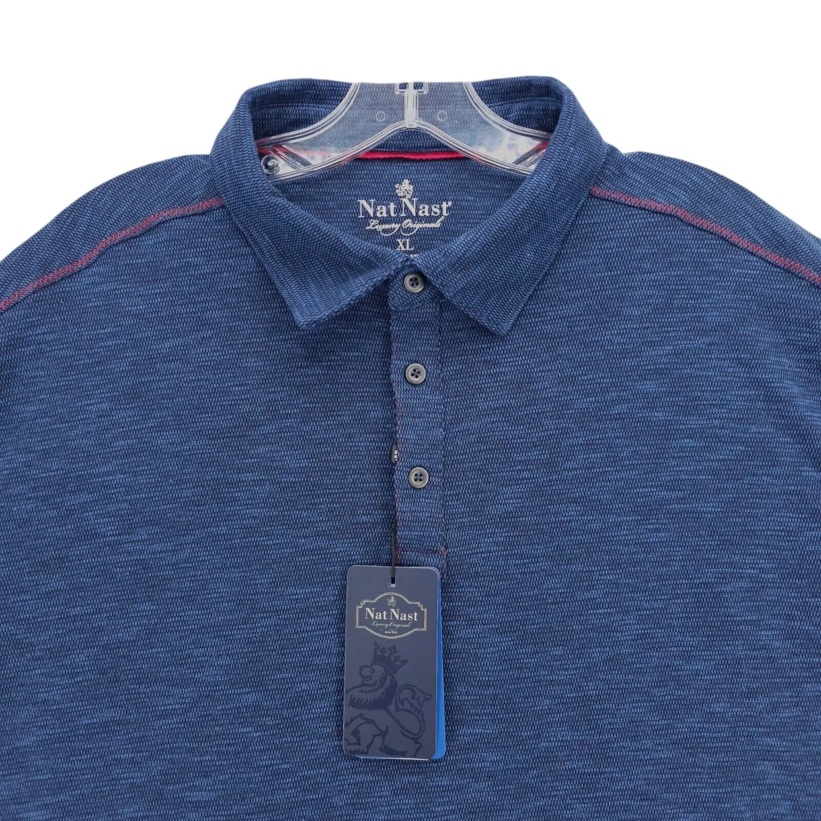 NWT NAT NAST Luxury Originals Polo Shirt Superior Blue Woven Red Stritch Size XL