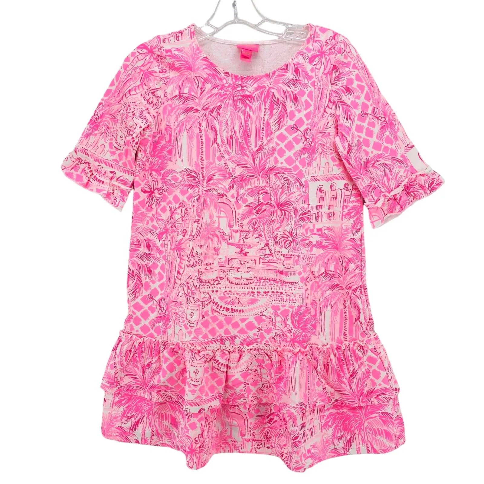 NWOT LILLY PULITZER Kailyn Pink Blossom Palm Beach Paradise Dress Girls XL 12-14