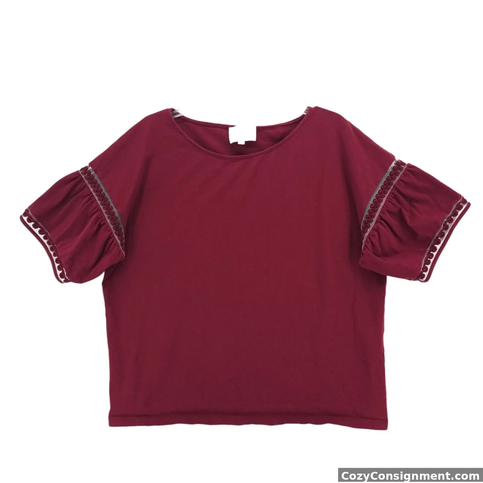 SEZANE Alia Tee T-Shirt Bordeaux Red Short Sleeve Cotton Blend SMALL