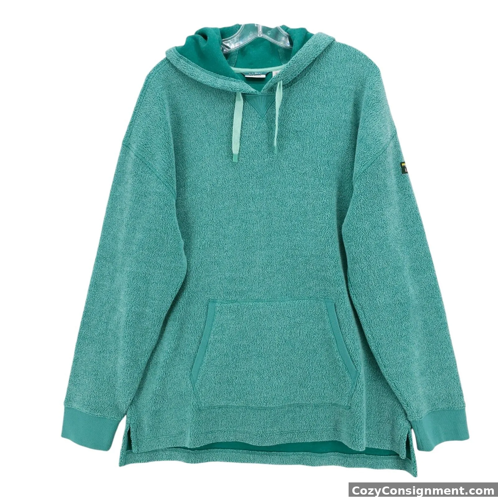 LL BEAN Women's Tumbled Sherpa Hoodie Hooded pullover Teal Green Size XL