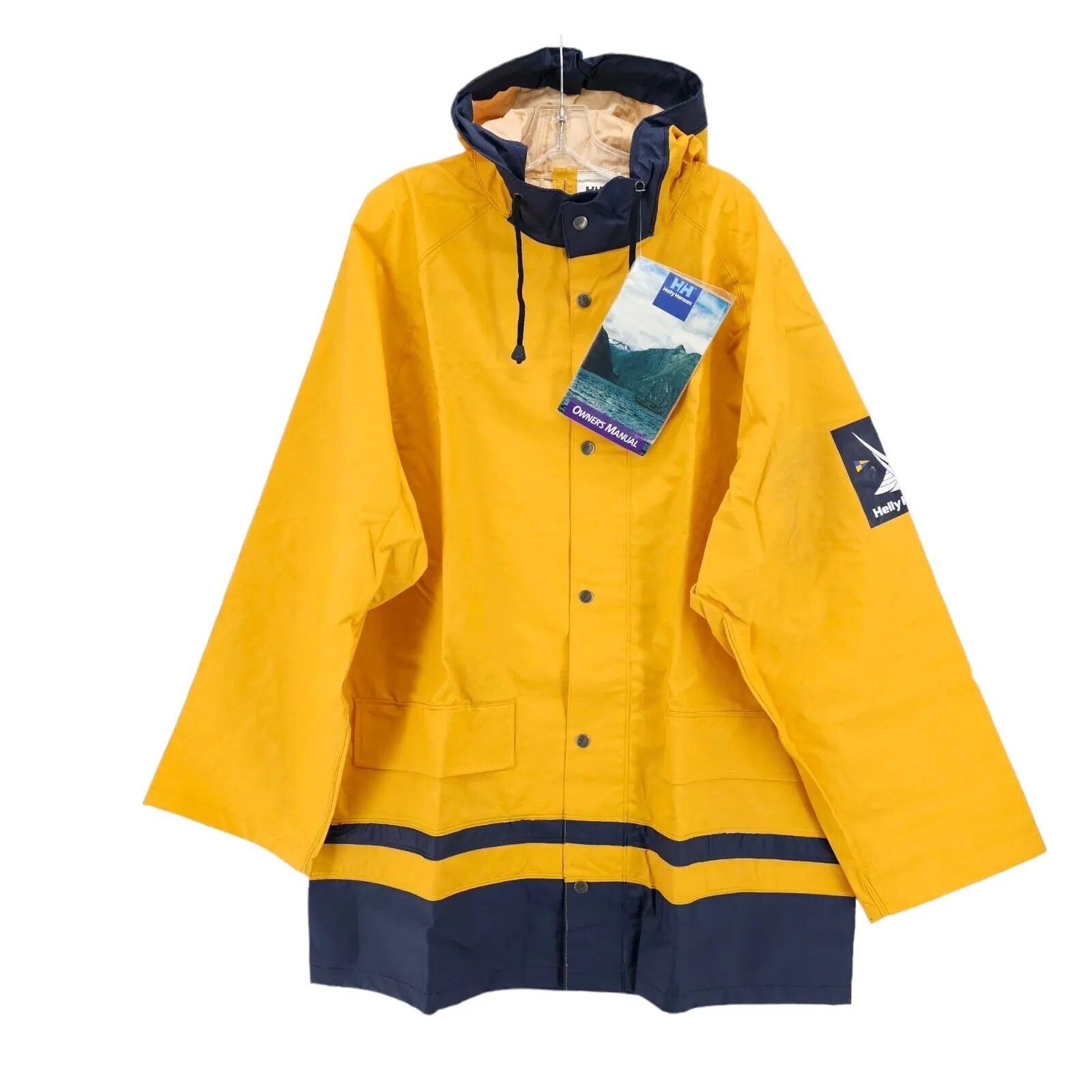 HELLY HANSEN Allround Jacket Rain Sailing Hooded Yellow Blue NOS Unisex MEDIUM