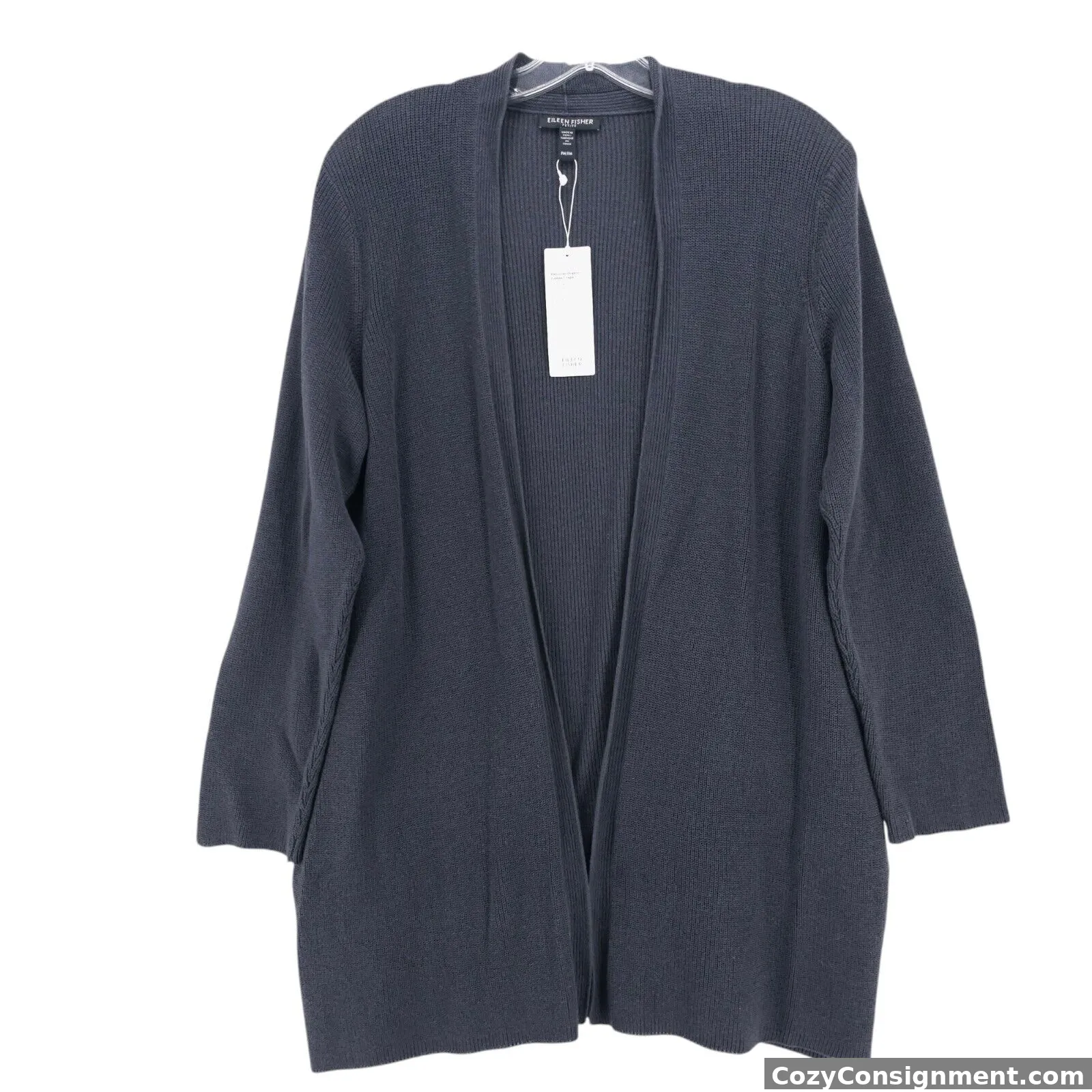 NWT EILEEN FISHER Ocean Gray Peruvian Organic Cotton Crepe Cardigan Texture PM