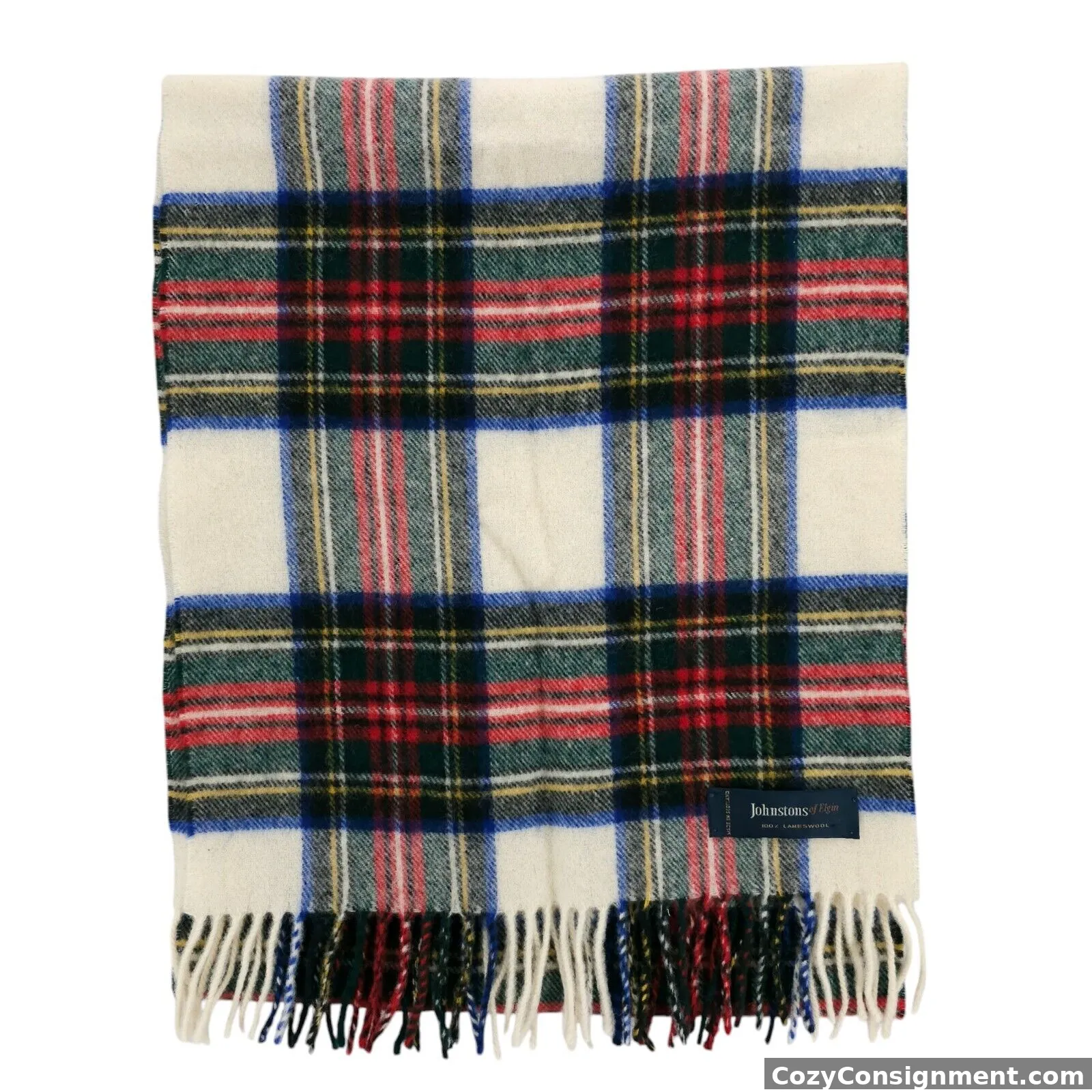 JOHNSTONS OF ELGIN 100% Lambswool Scarf Unisex Multi Plaid Made in Scotland