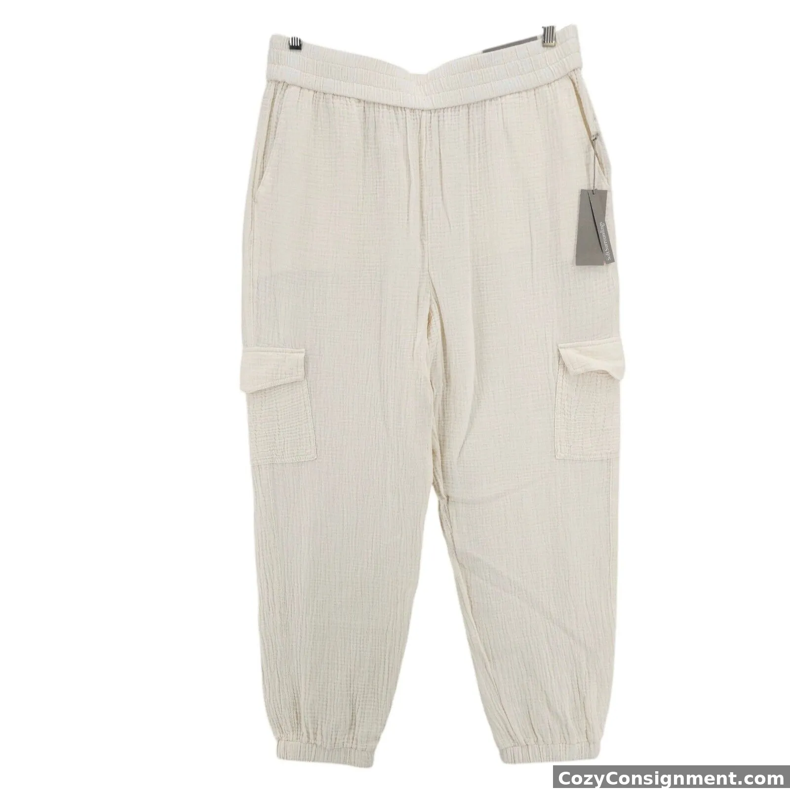 NWT SOFT SURROUNDINGS Ecru Beach Bound Gauze Pull On Jogger Cargo Pocket LARGE