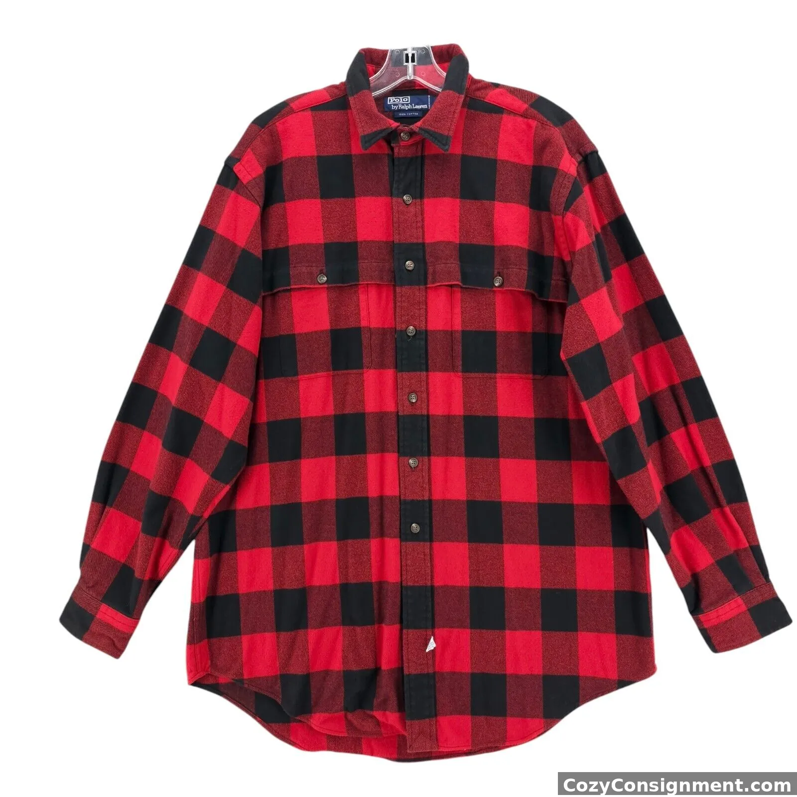 POLO RALPH LAUREN Buffalo Plaid Red Black Shirt Jacket Shacket LARGE