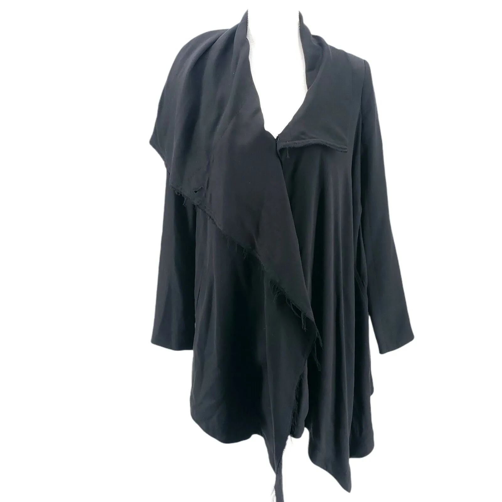 ALLSAINTS Hoxton Monument Coat Black Lyocell Raw Hem Asymmetrical Belted US 2