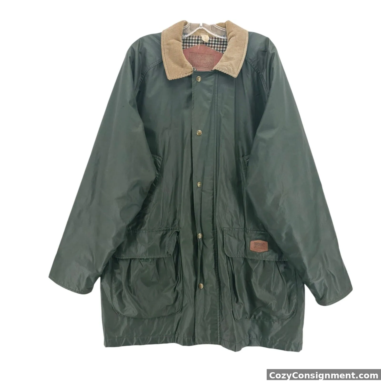 WOOLRICH Vintage Field Chore Jacket Green MADE IN USA Corduroy Collar LARGE