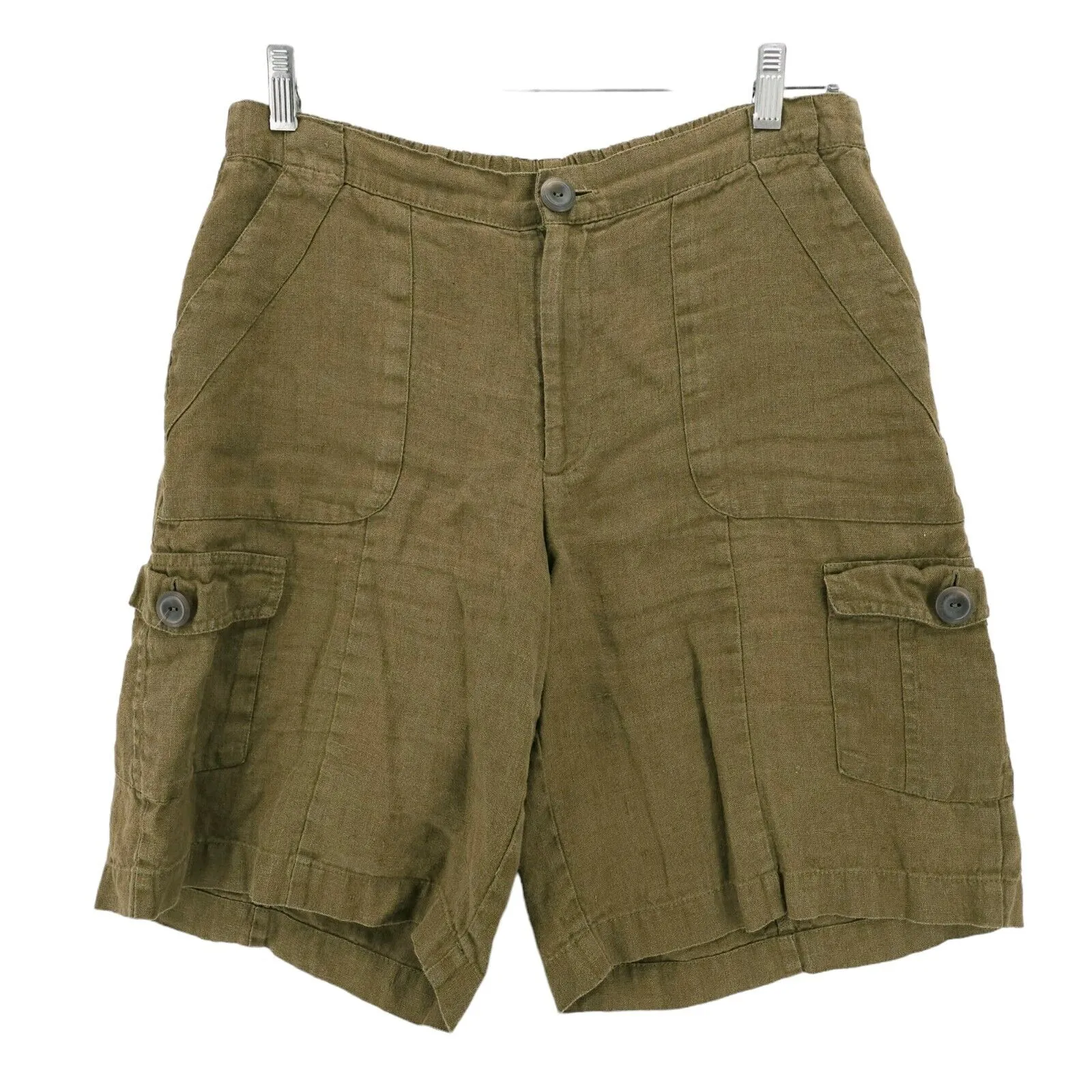 FLAX 100% Linen Cargo Shorts Olive Green Brown 30" Waist Size P - US 4-6