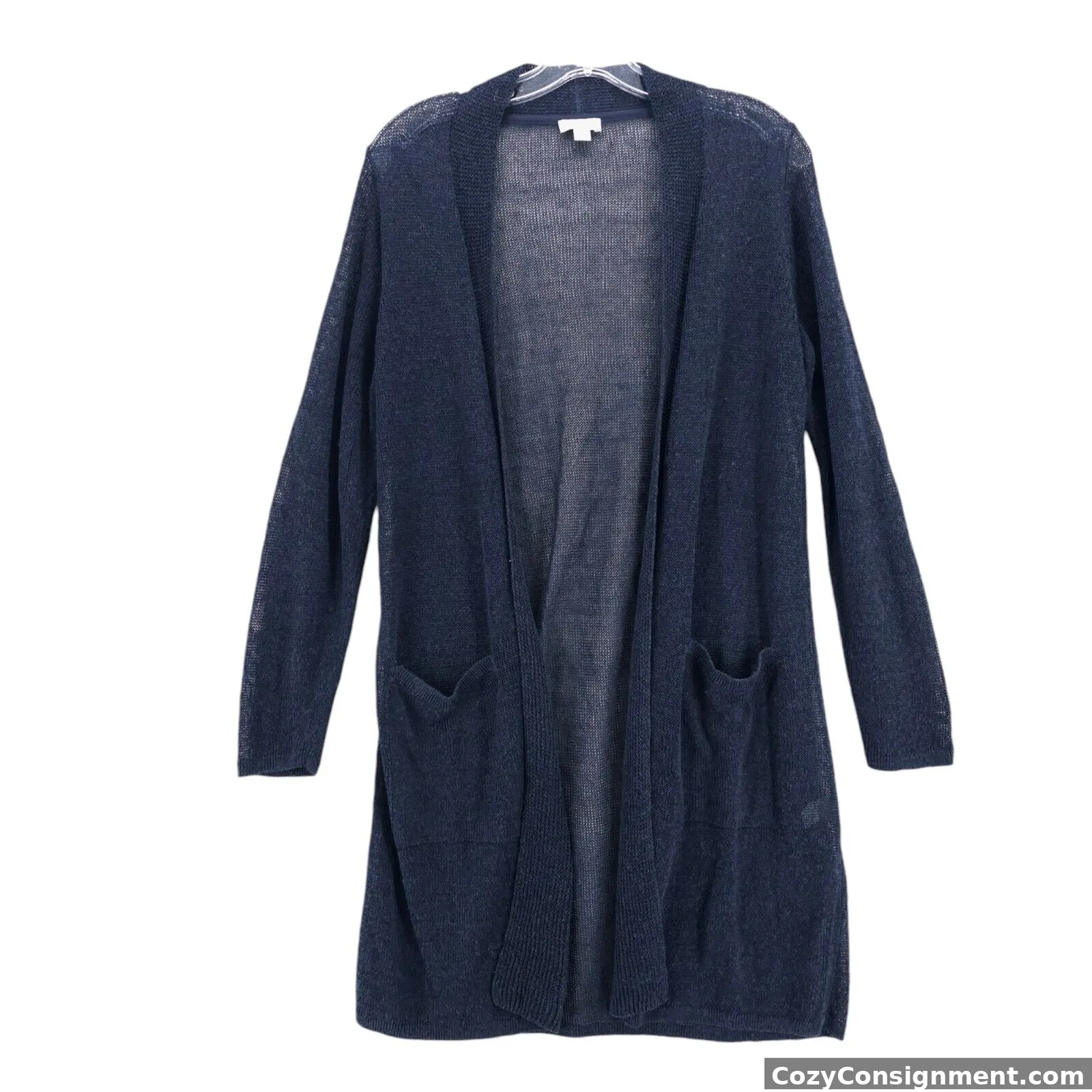 J. JILL Linen Blend Open Front Cardigan Dark Blue Pockets Size PETITE MEDIUM