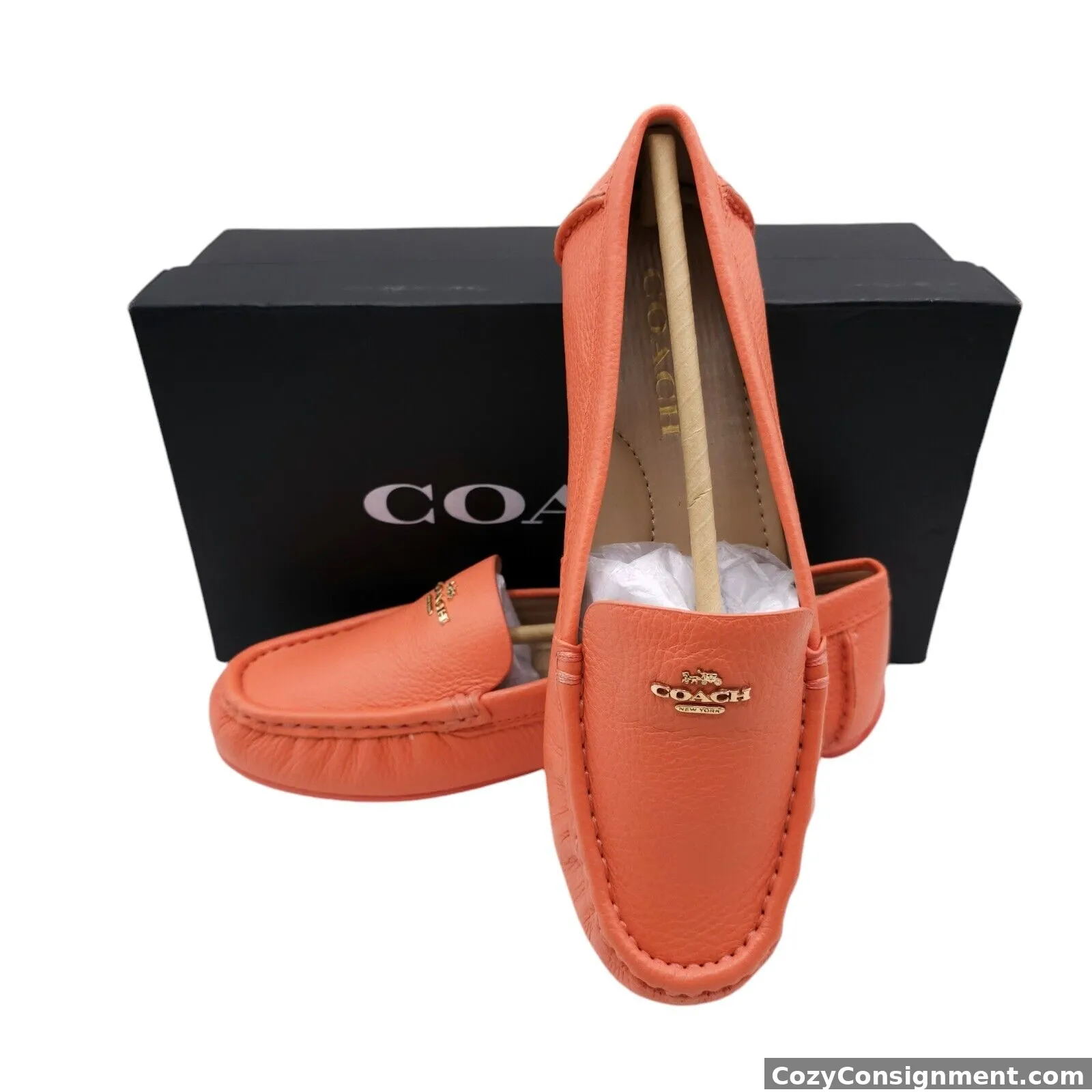 COACH Marley Driver TANGERINE Orange Pebbled Leather Loafer Slip On NIB Size 7 B