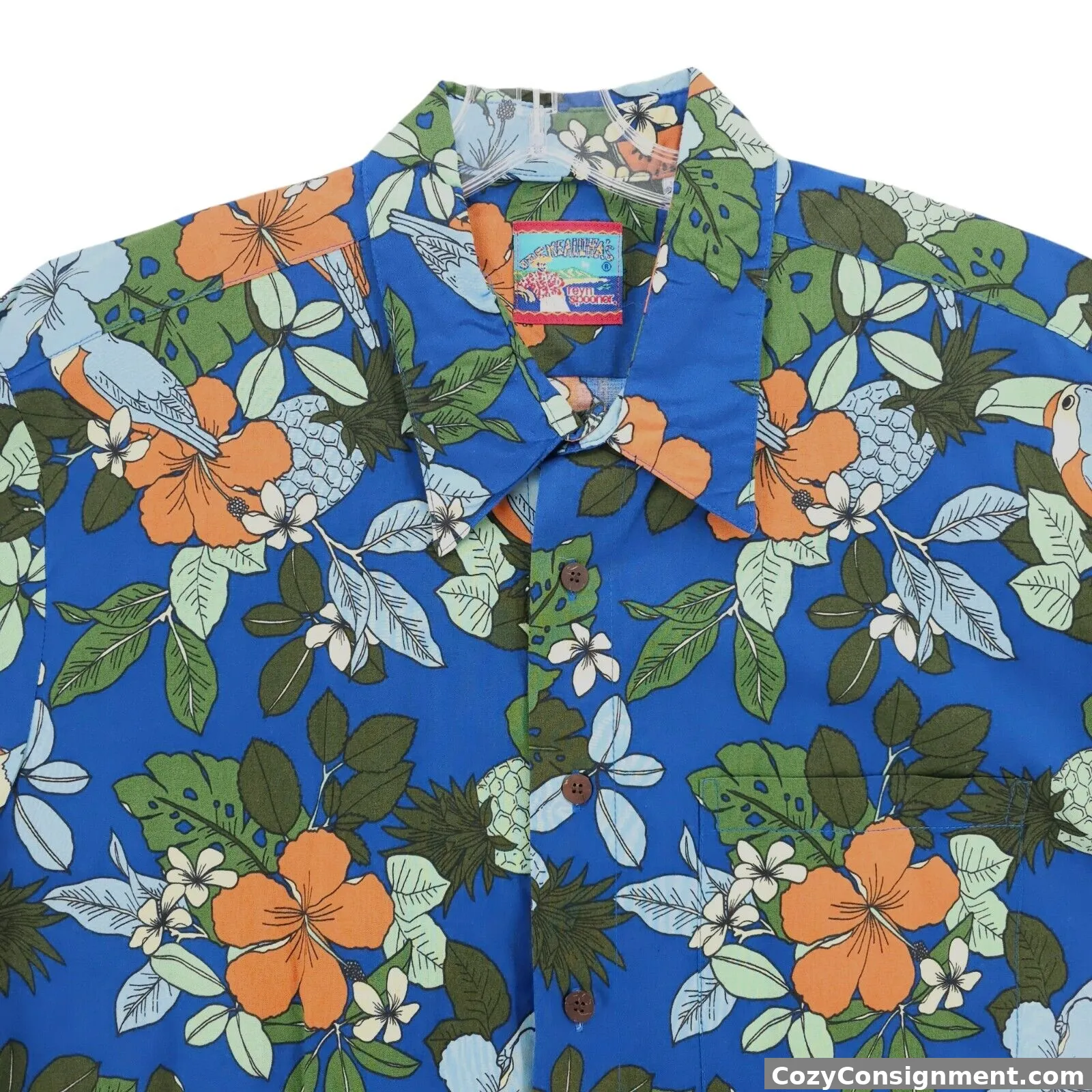 REYN SPOONER Joe Kealoha’s Hawaiian Shirt Floral Toucan All Over Print XL