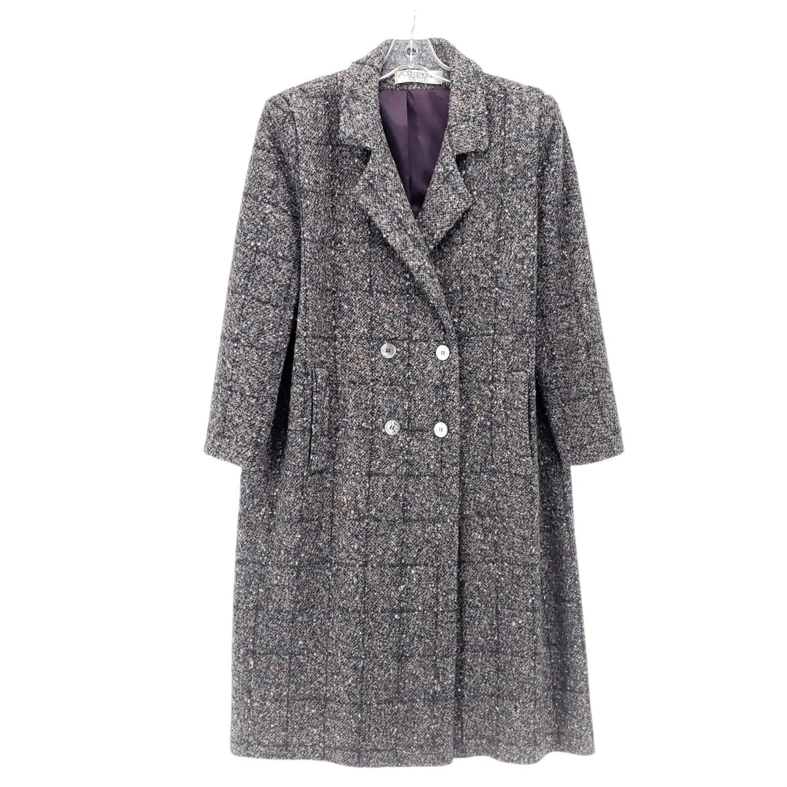 VTG 70s Alorna Petites Tweed Coat Overcoat Gray