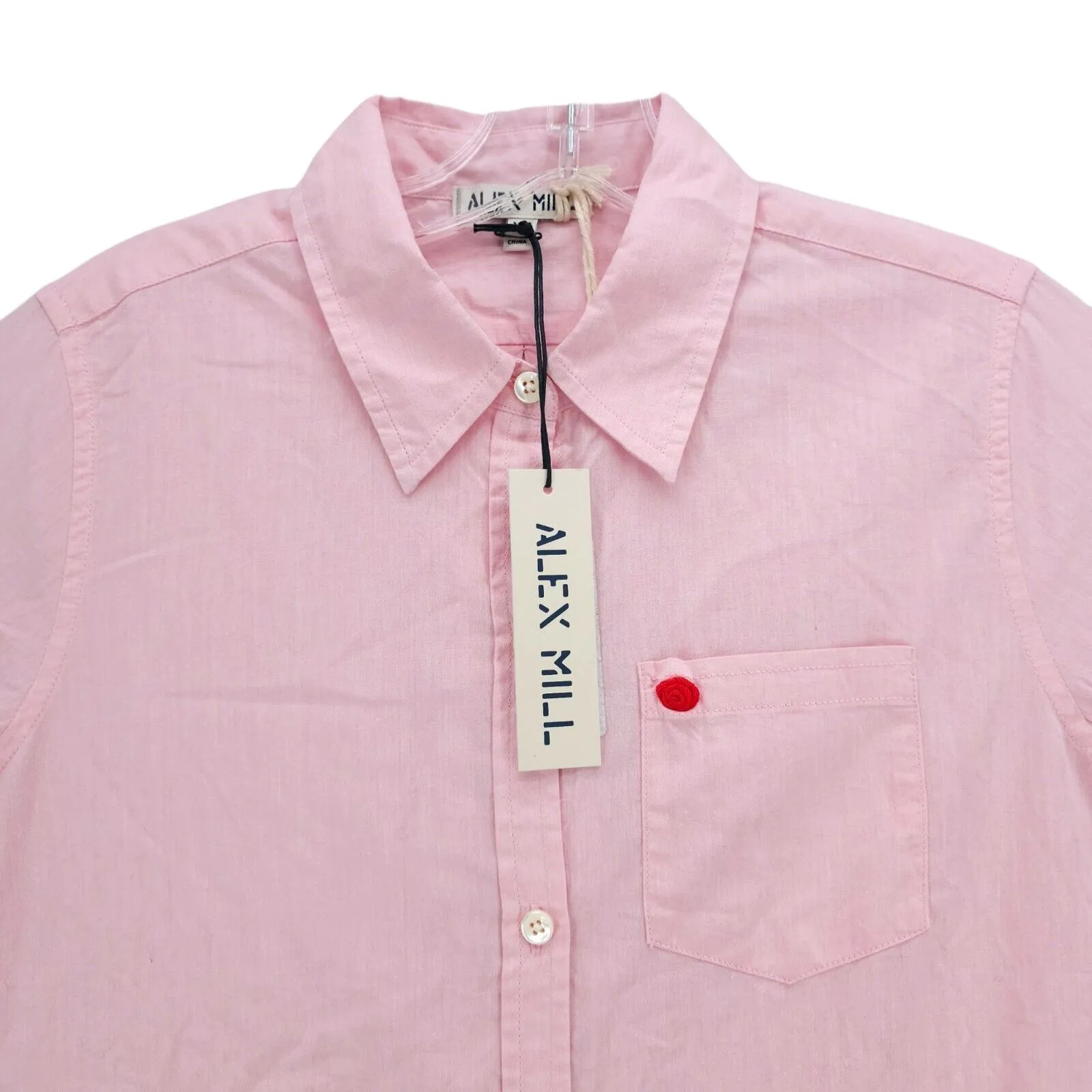 NWT ALEX MILL Women's Pink Standard Shore Button Down Shirt Button Detail XS