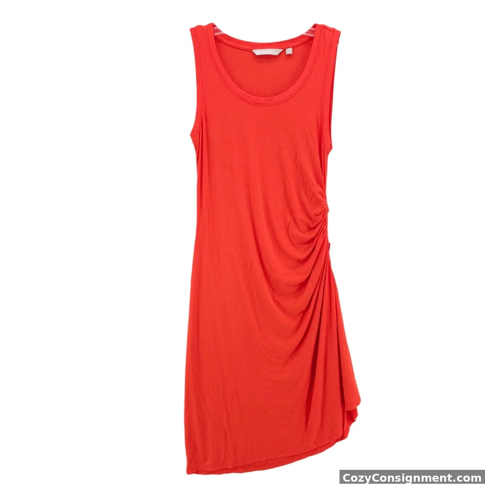 ATLETA Orange Side Gather Tee Shirt Dress Modal Stretch Ruched Asymmetric XS