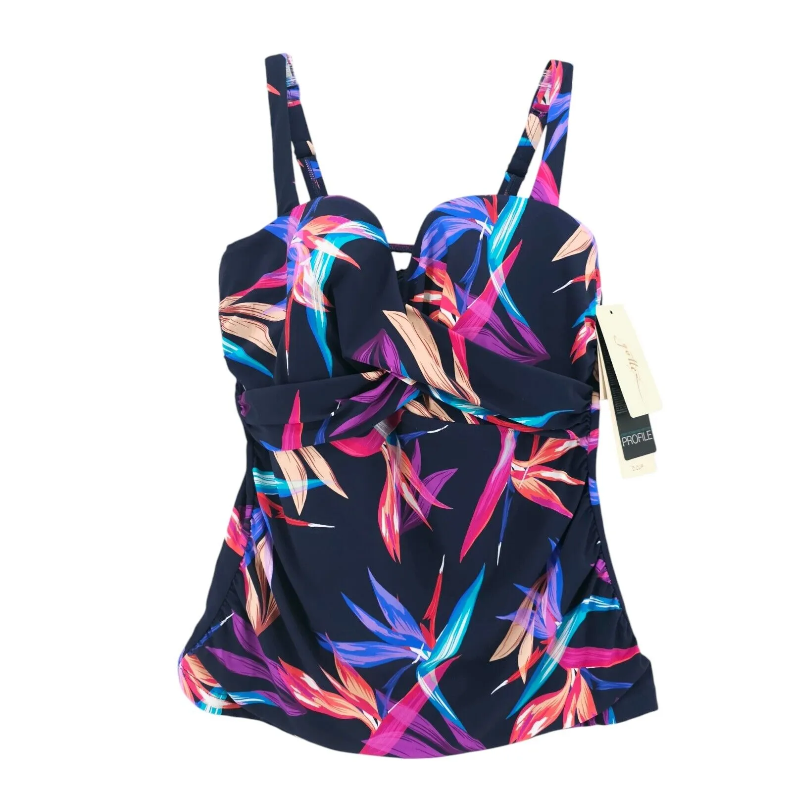 NWT Profile by Gottex D-Cup Tankini Swim Top Standard Paradise Tropical Size 40D