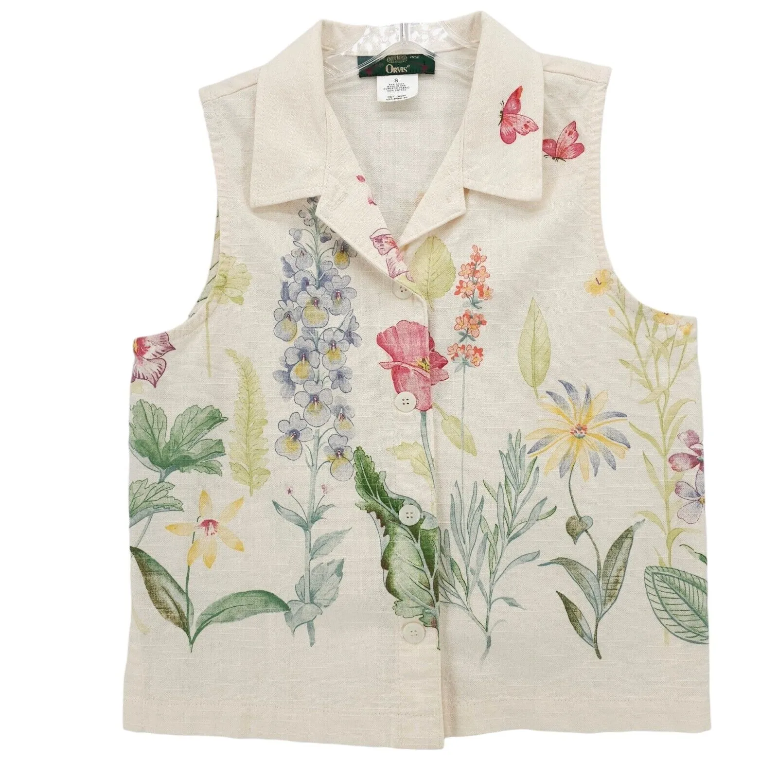 ORVIS Vintage Floral Vest Sleeveless Shirt MADE IN USA 100% Cotton Size SMALL