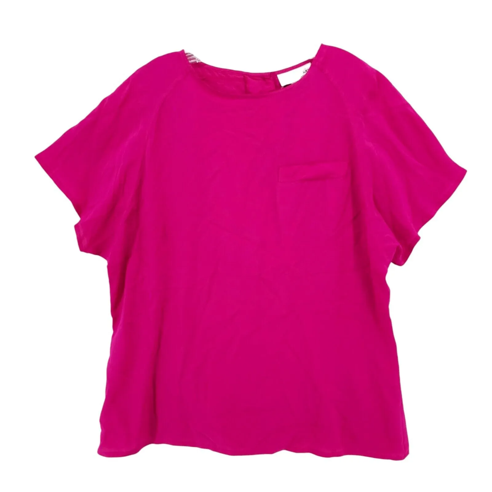 Oscar De La Renta Expressions Vintage Hot Pink Blouse Pocket Tee 100% Silk 1X