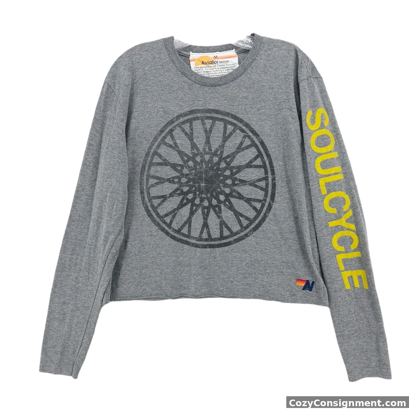 AVIATOR NATION SoulCycle Long Sleeve  Boyfriend Tee Heather Gray MEDIUM