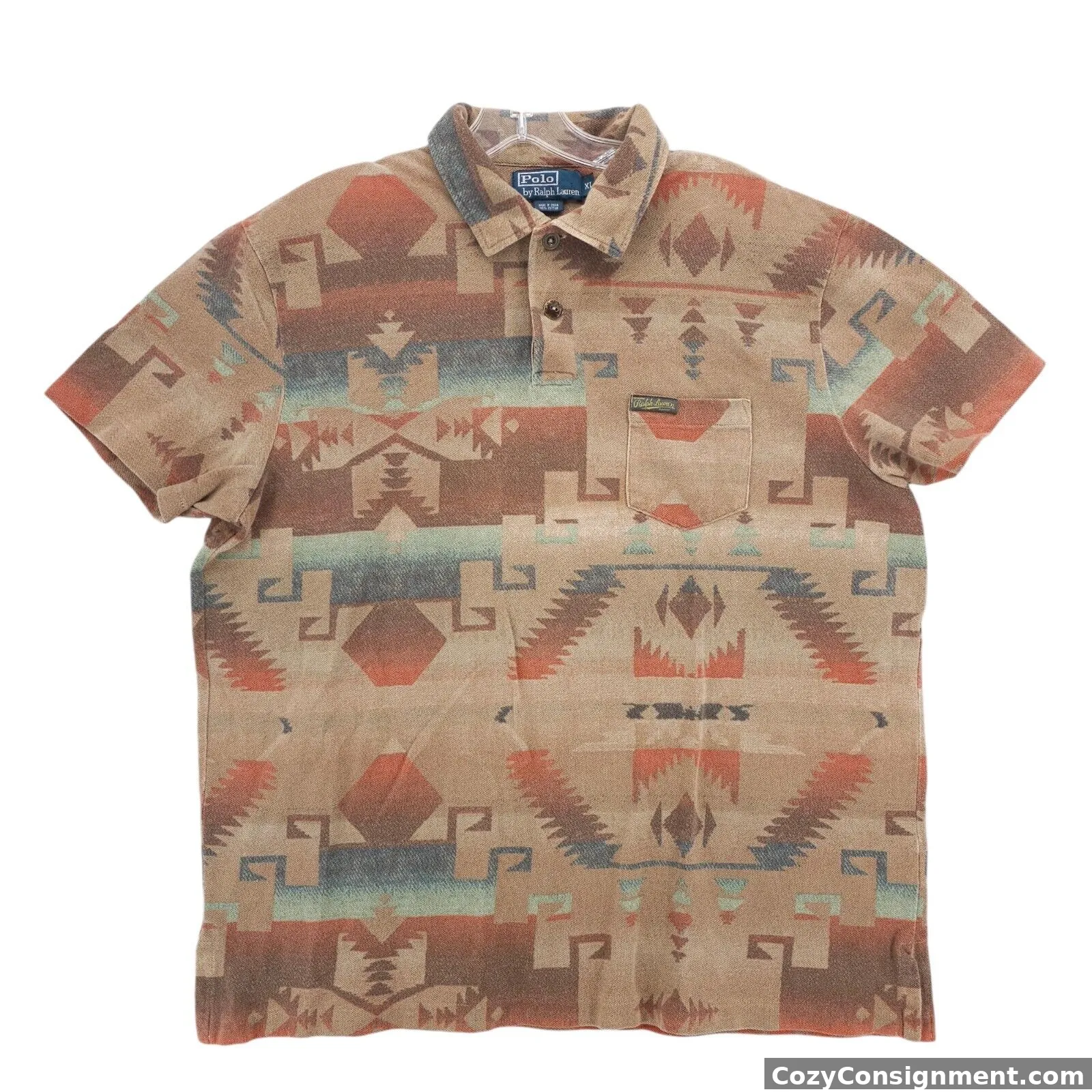 POLO RALPH LAUREN Polo Shirt Southwestern Aztec Tribal Print Shirt Size XL