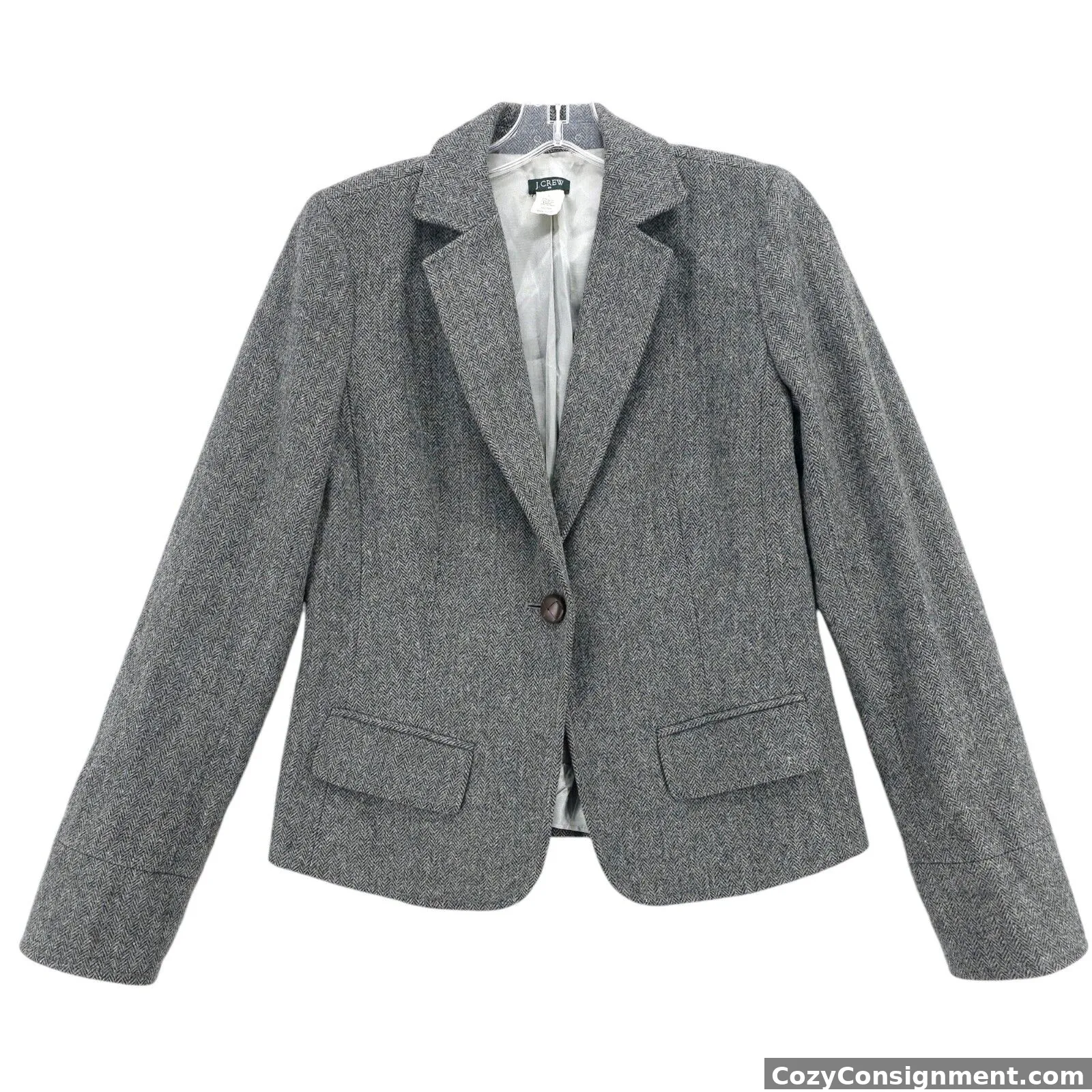 J. CREW Gray Herringbone Blazer Jacket Wool Blend Size 2