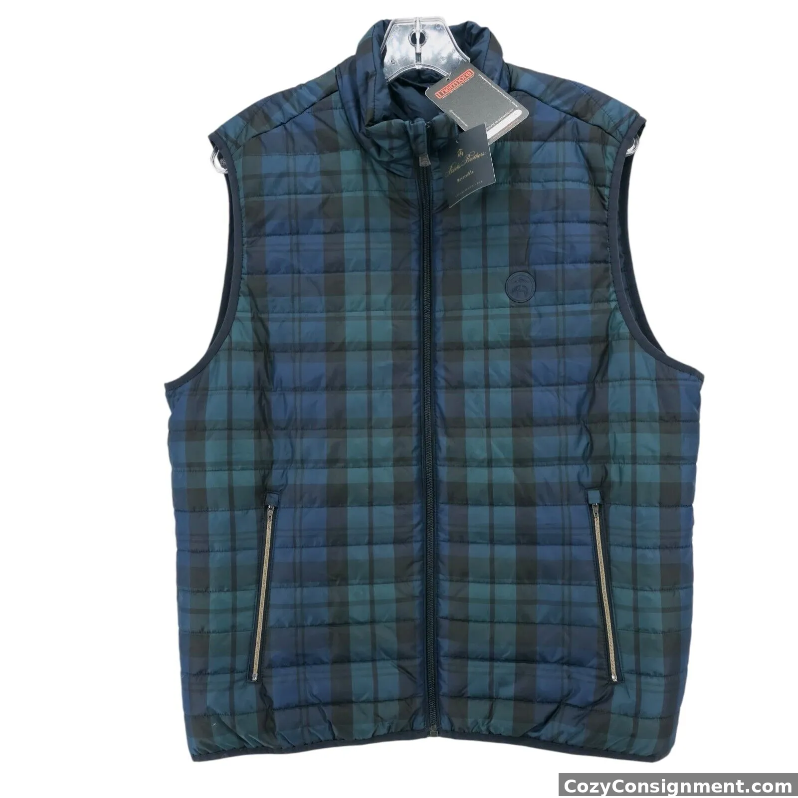 NWT BROOKS BROTHERS Blackwatch Plaid Reversible Puffer Vest Thermore Size MEDIUM