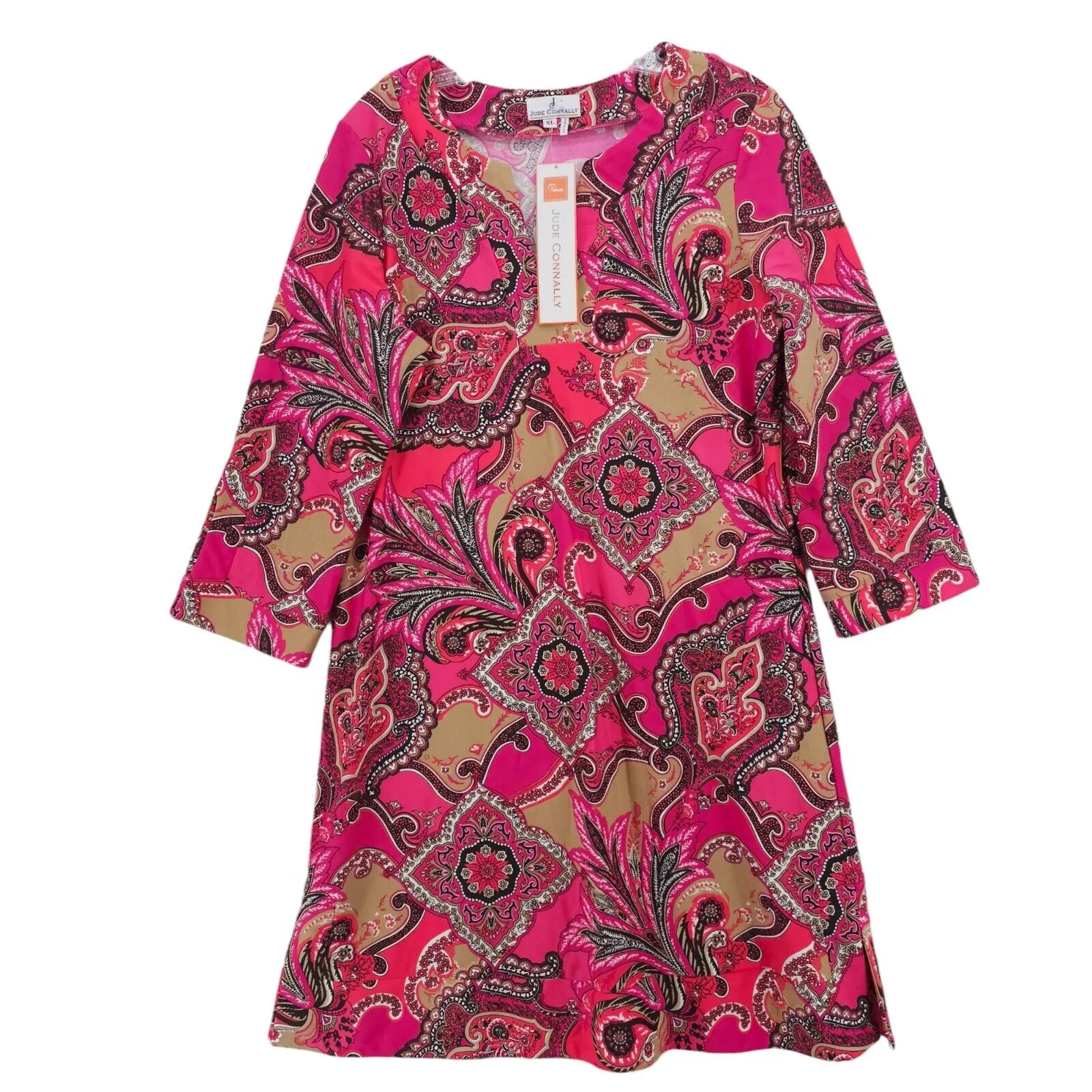 NWT JUDE CONNALY Megan Dress Monaco Paisley Stretch 3/4 Sleeve Jude Cloth Sz XL