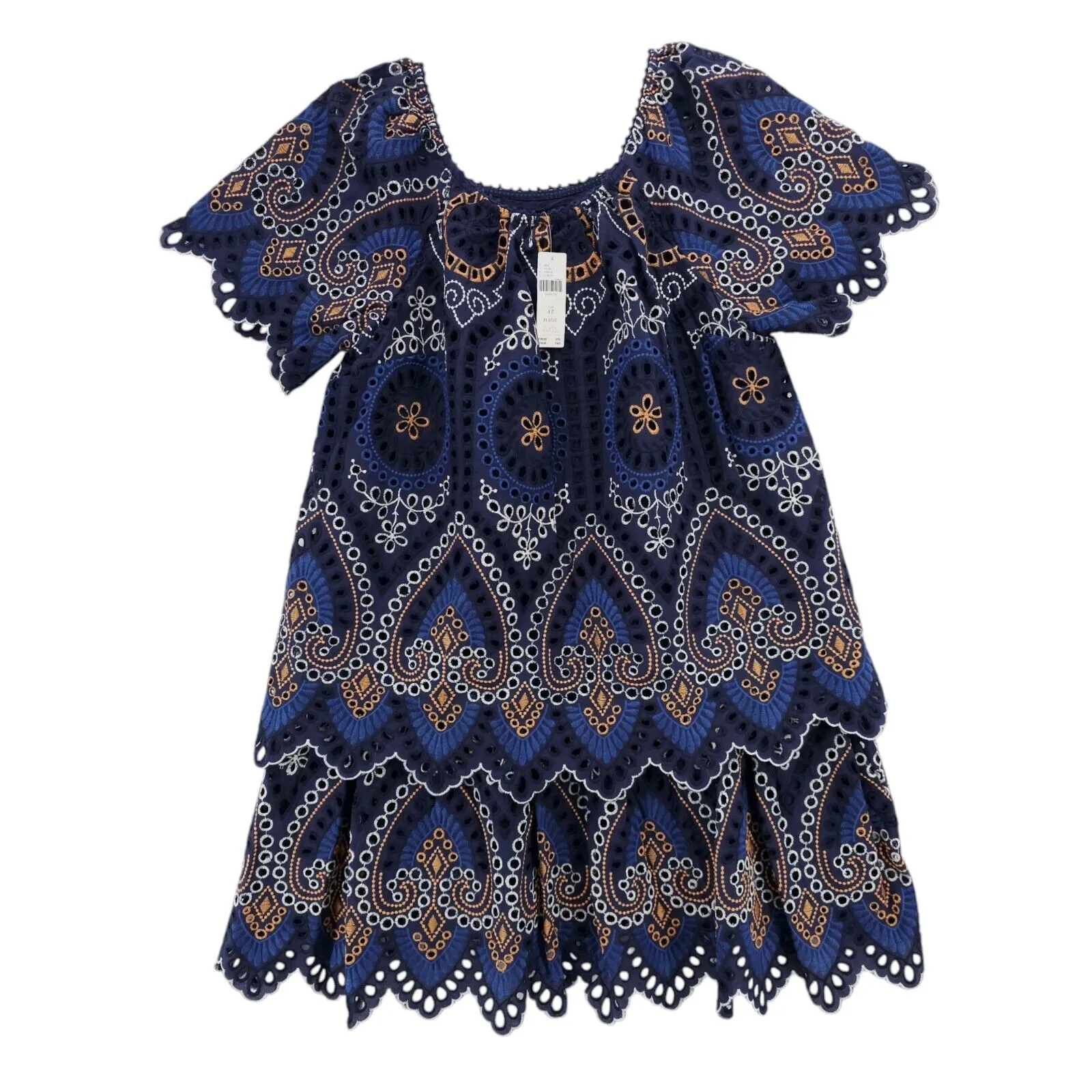 NWT ANTHROPOLOGIE Nori Eyelet Tunic Dress Blue Embroidered Size 4P PETITE 4