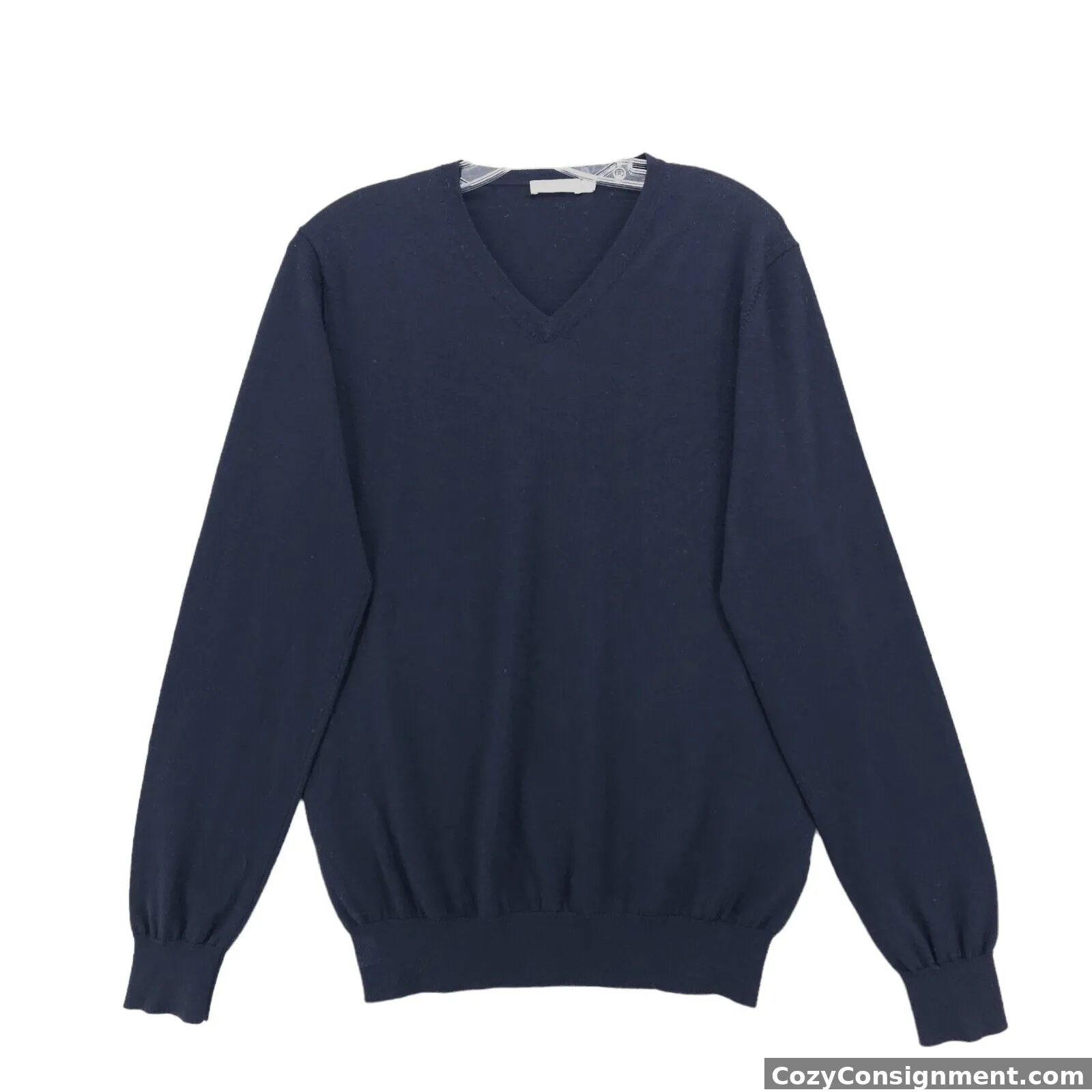 SUITUPPLY Dark Navy Blue 100% Merino Wool V-Neck Sweater Lightweight LARGE