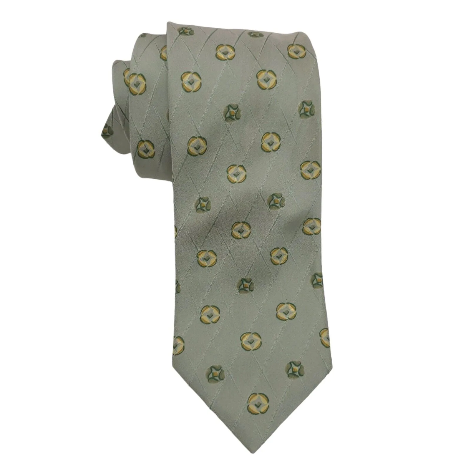 ERMENEGILDO ZEGNA Men's 100% Silk Necktie ITALY Luxury Geometric Pale Green EUC