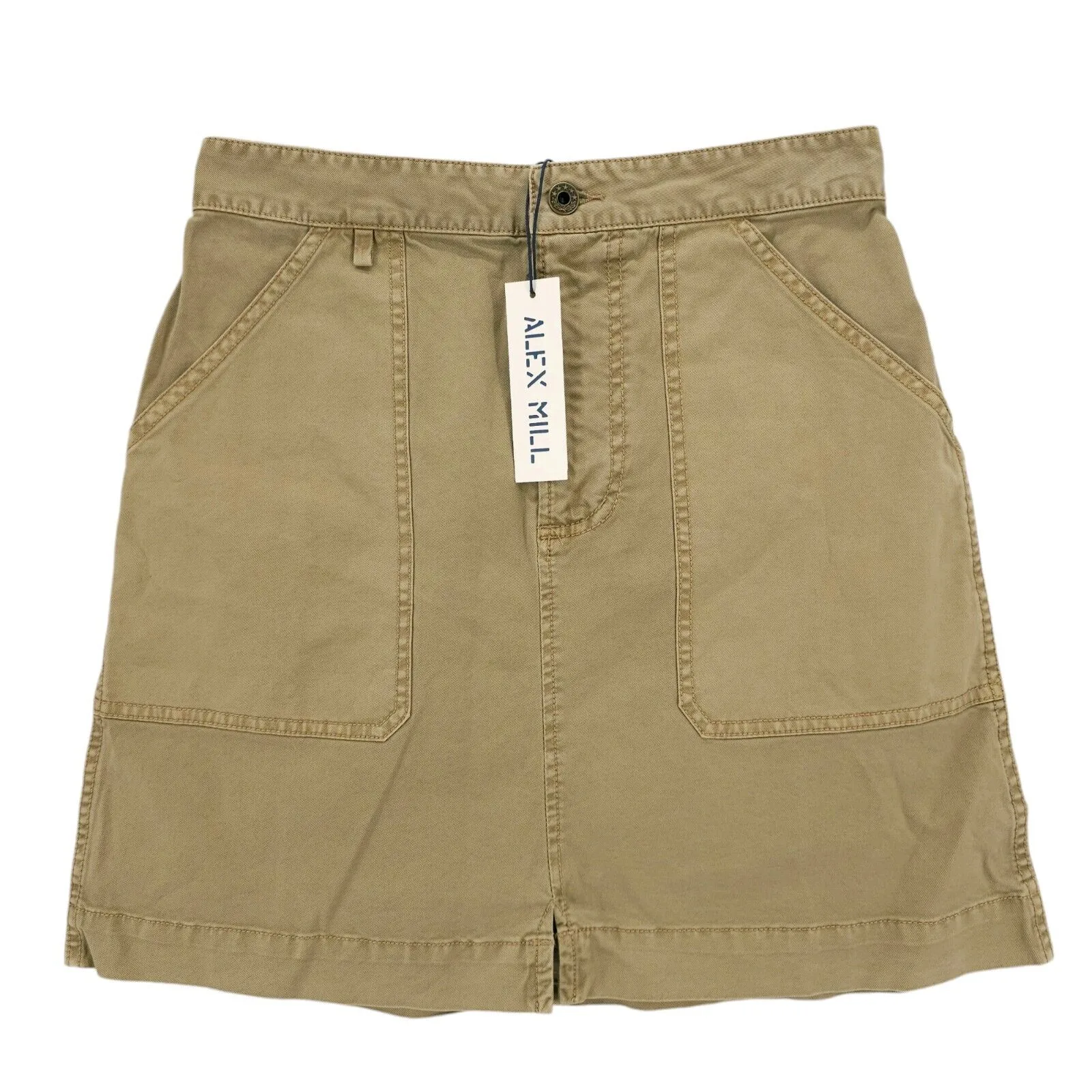 NWT ALEX MILL Khaki Washed Twill Pocket Mini Skirt Cotton Spandex Size 6