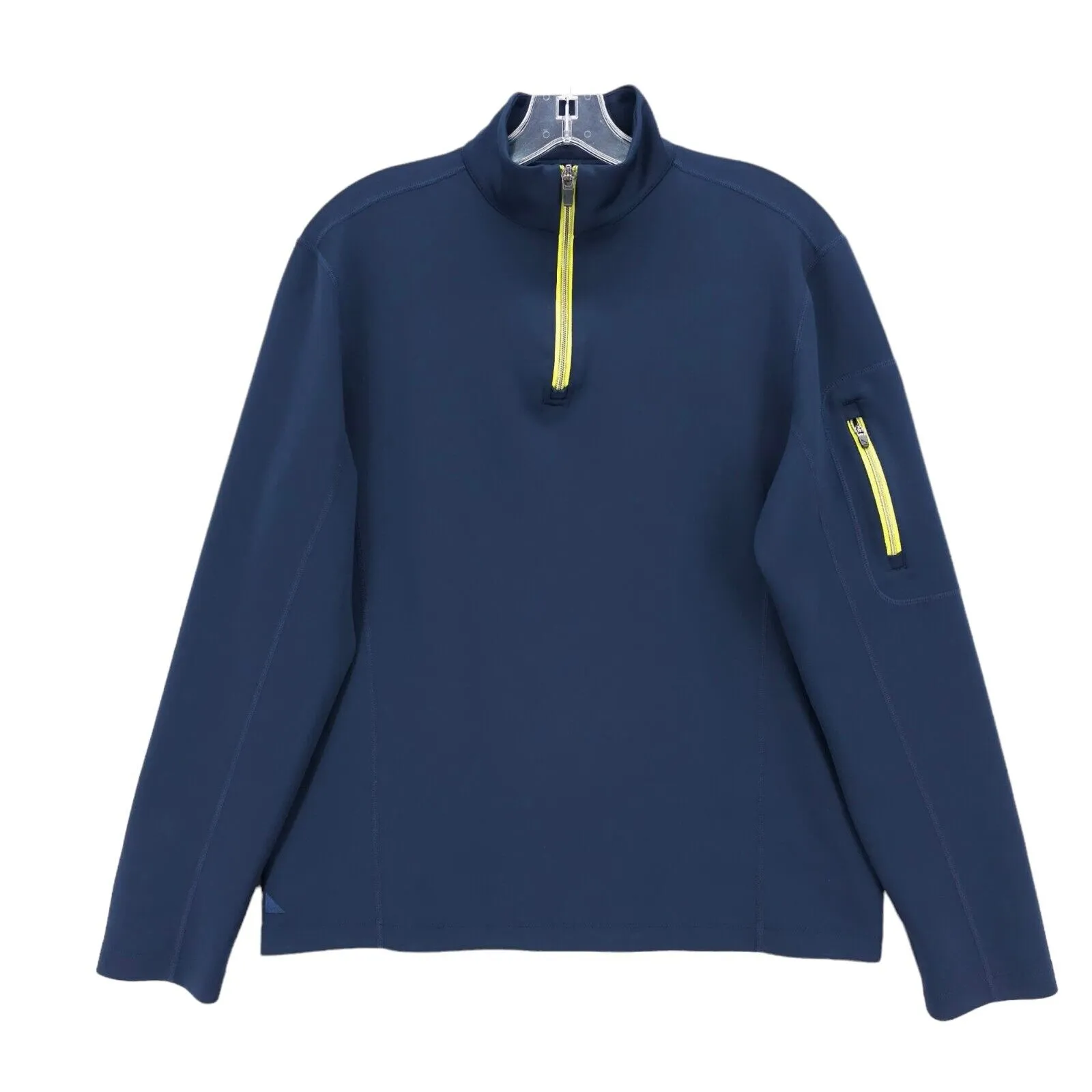 UNTUCKit Mazzano Performance 1/4 Zip Navy Blue Neon Yellow Trim Stretch SMALL