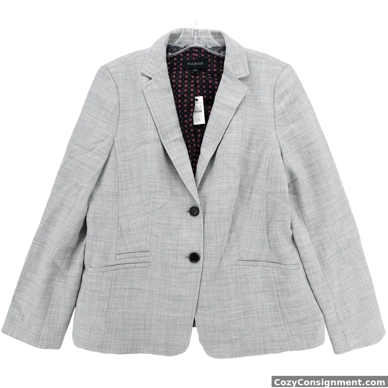 NWT TALBOTS Gray Woven Blazer Jacket Wool Blend Lined Career Size 12