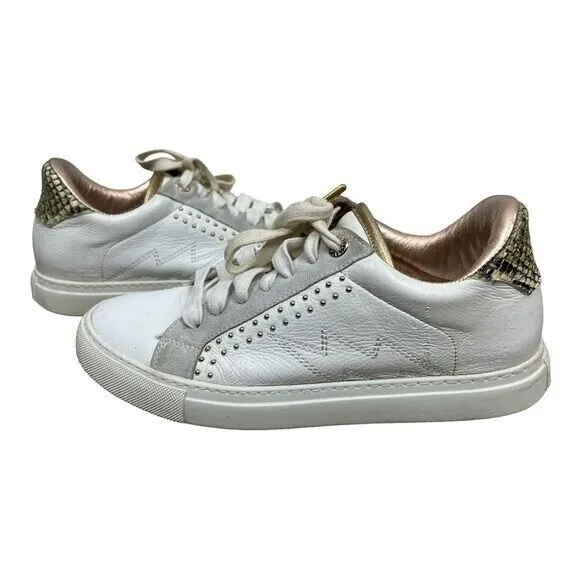 Zadig & Voltaire White Leather Low Top Sneakers Beaded Women's Size 39 US 9