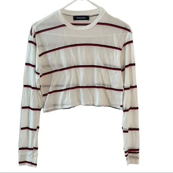 REFORMATION Cropped Striped Tee Long Sleeve Tencel EUC Size XS